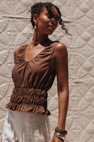 TOPS Lucilla Shirred Waist Top - Chocolate