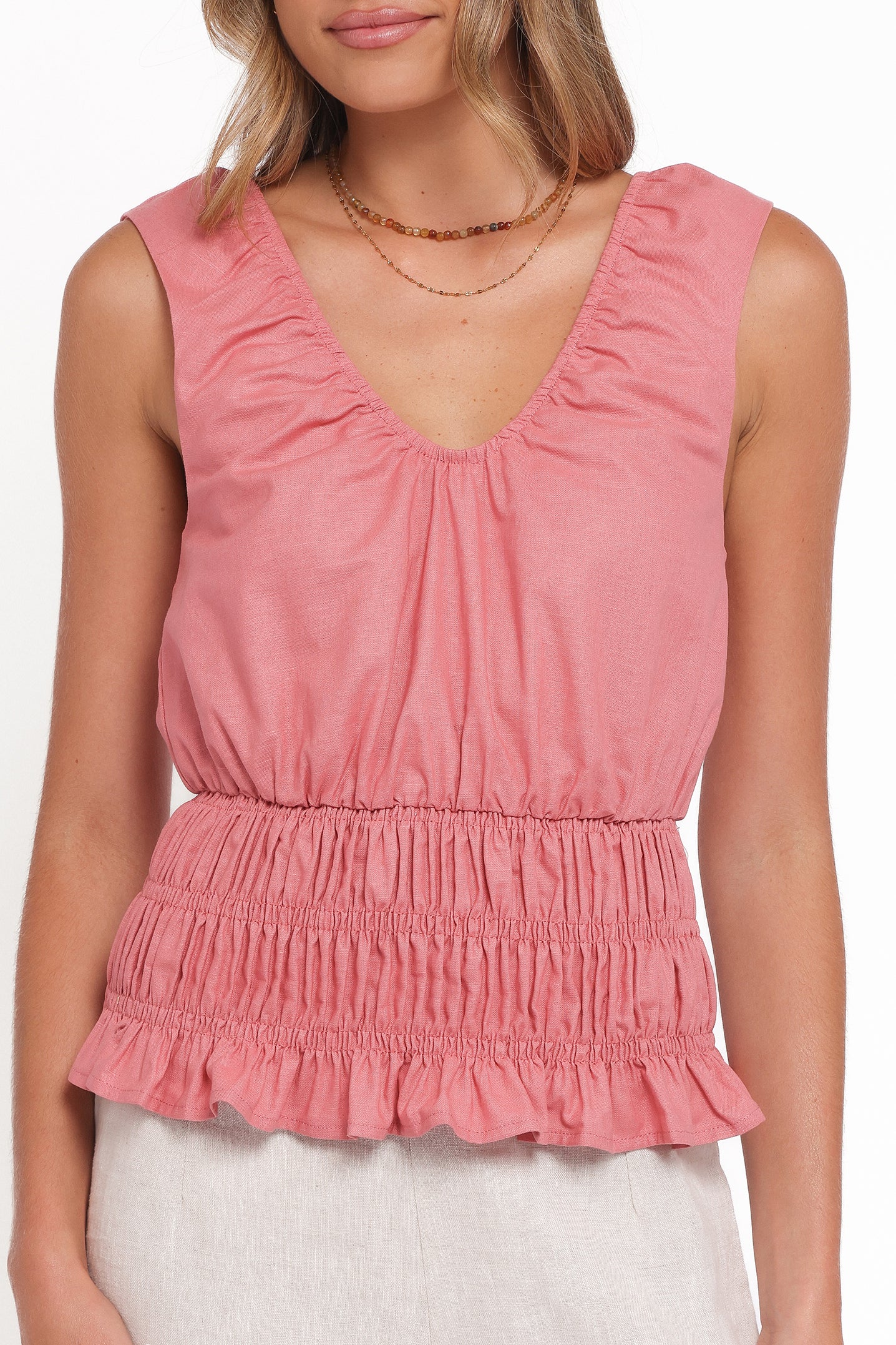 TOPS Lucilla Shirred Waist Top - Petal Pink