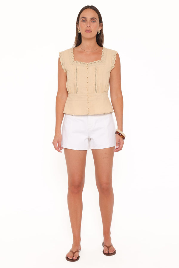 TOPS Luke Button Top - Khaki