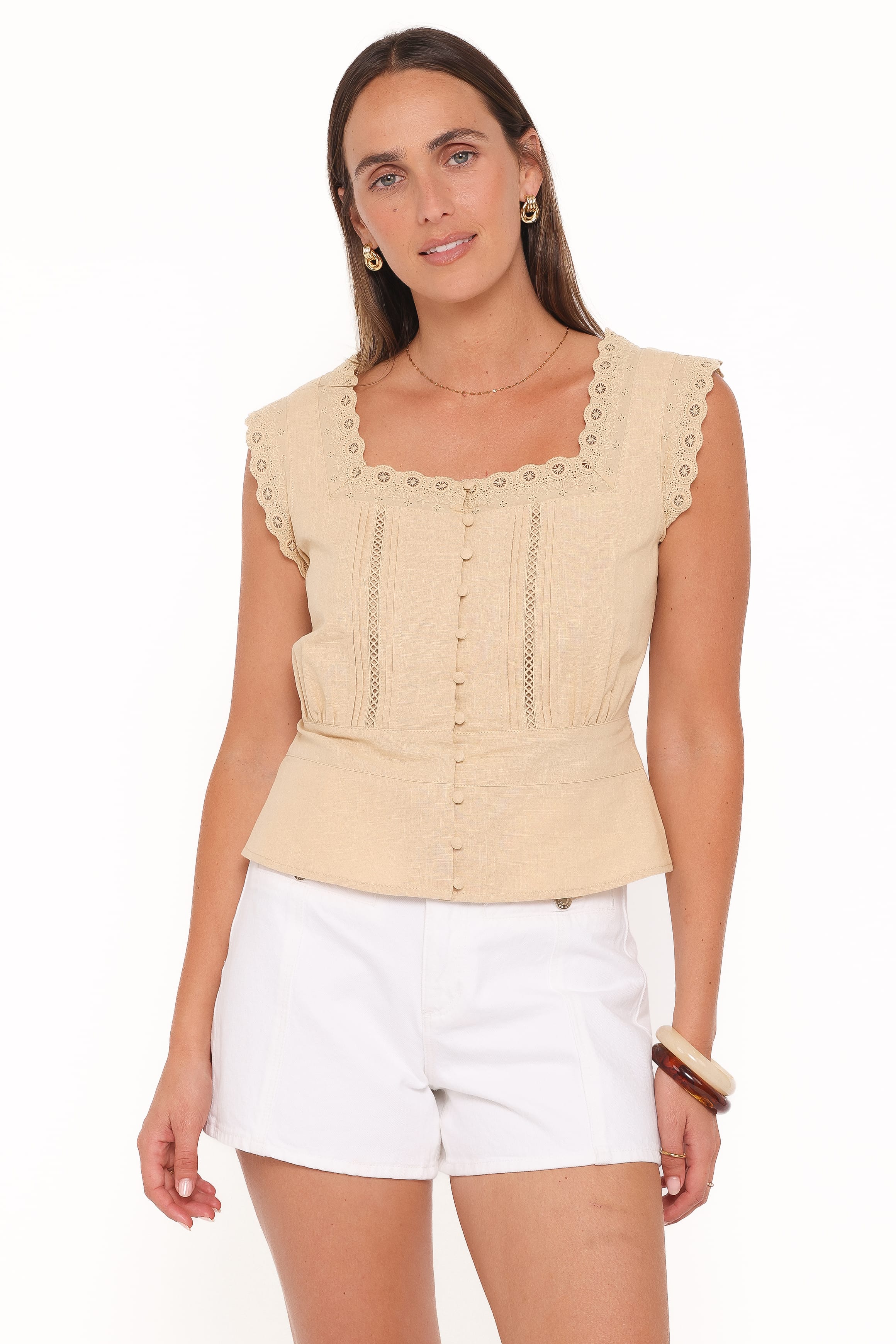 TOPS Luke Button Top - Khaki