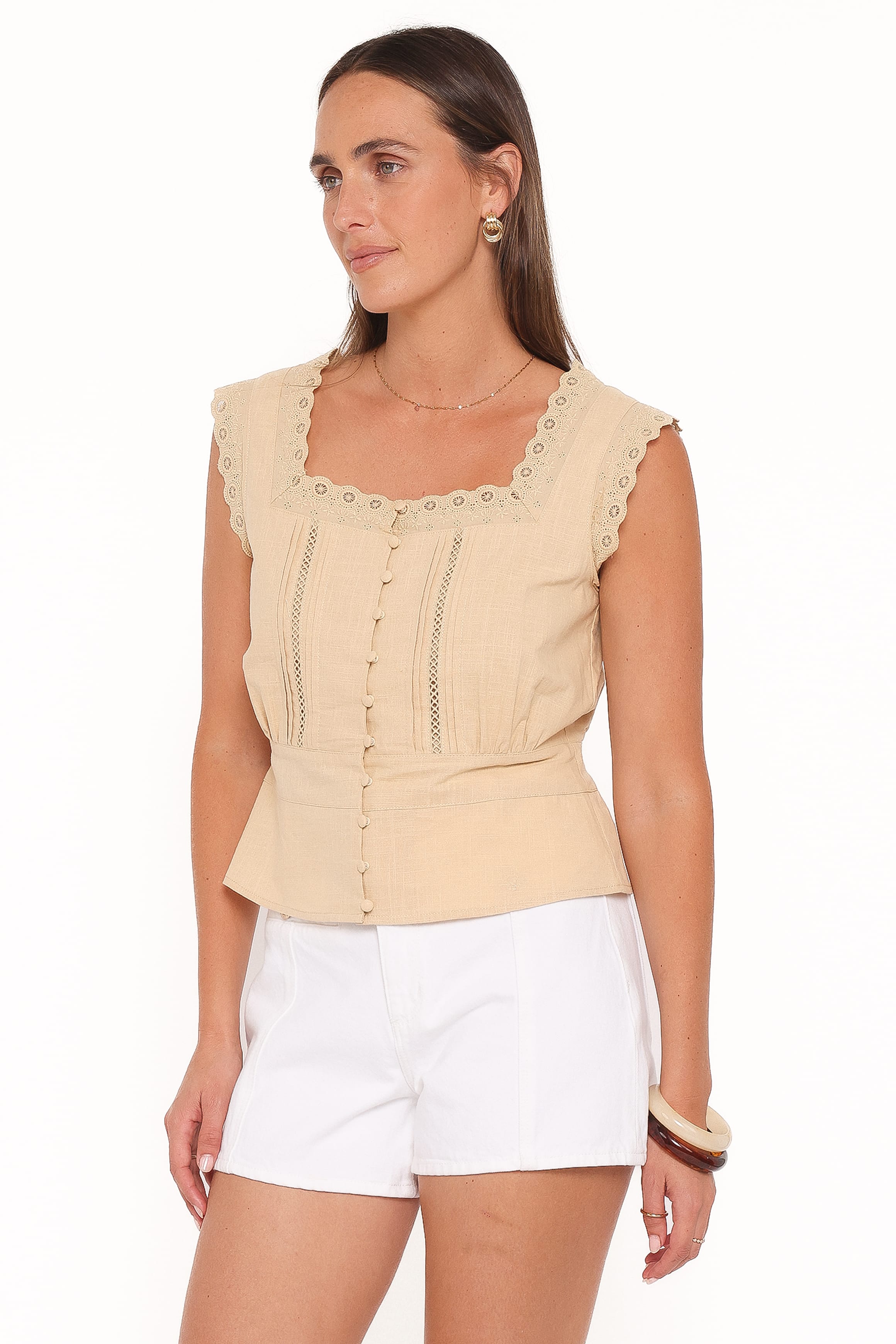 TOPS Luke Button Top - Khaki