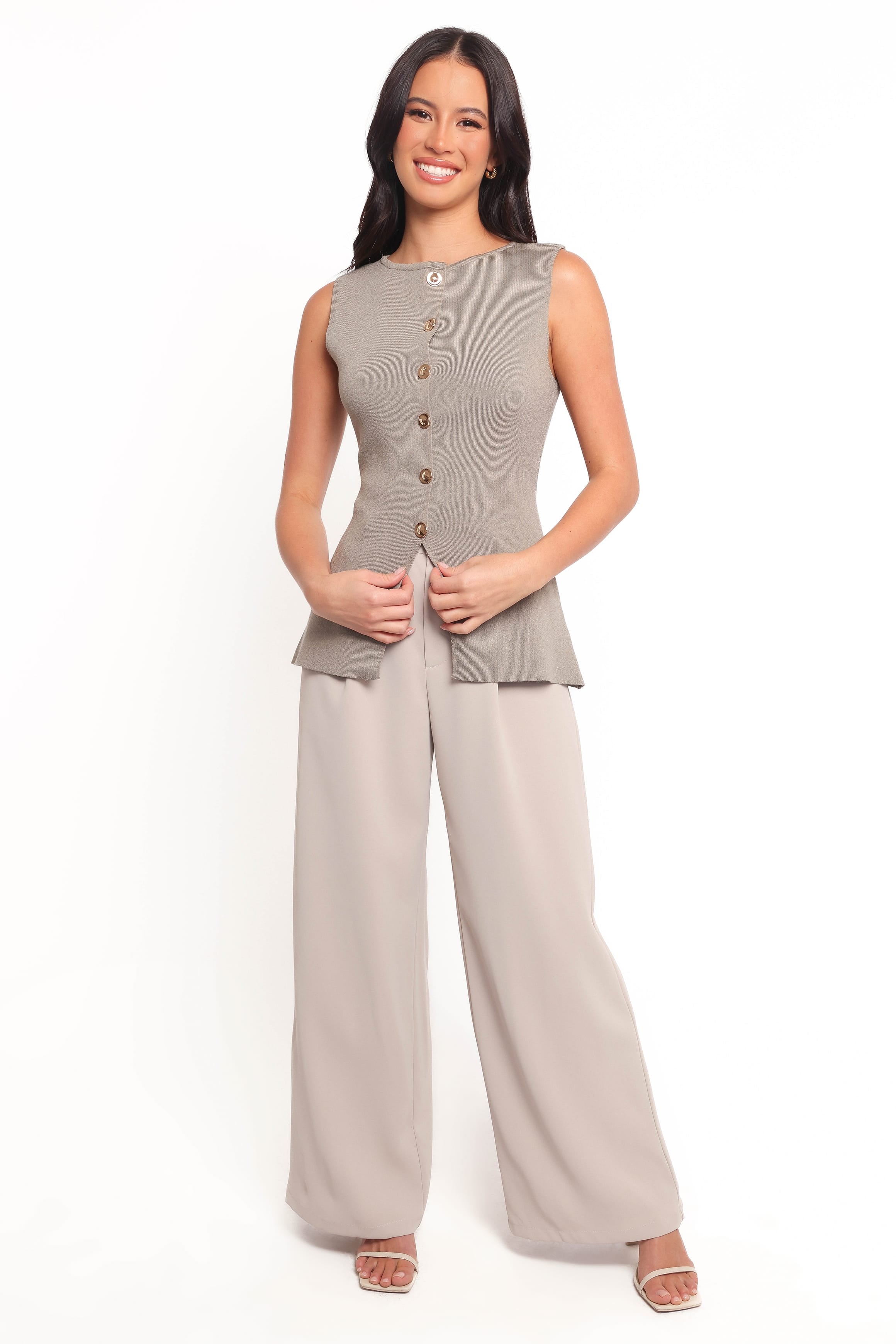 TOPS Machia Knit Vest Top - Khaki