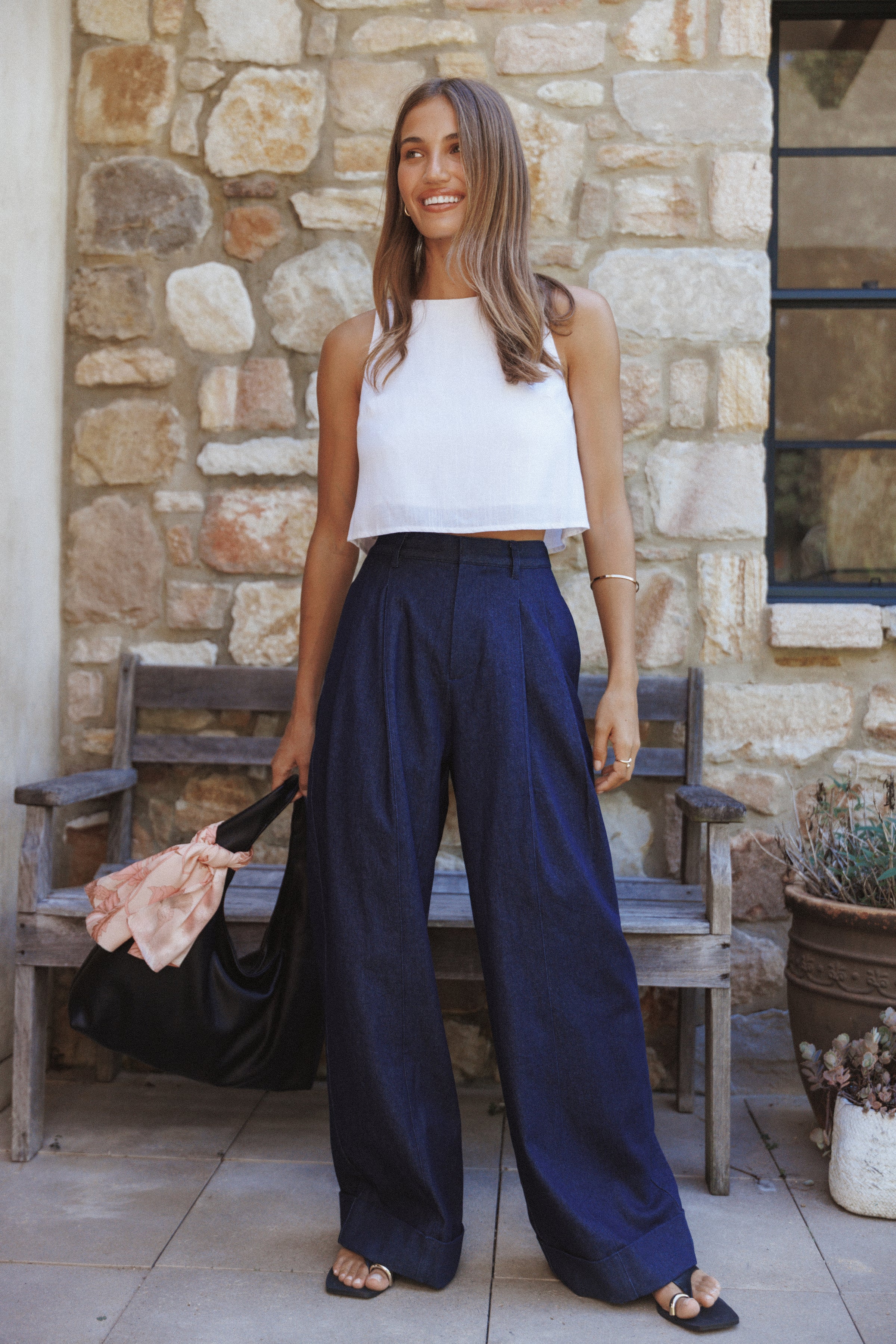 TOPS Madison Linen Cropped Tank - White