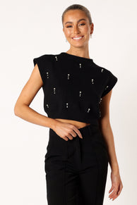 TOPS @Malani Beaded Top - Black