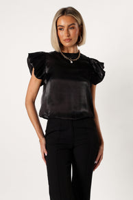 TOPS @Marianna Ruffle Sleeve Top - Black