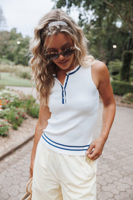 TOPS Marion Henley Knitted Tank Top - White