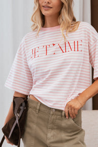 TOPS Marly Je T'Aime Tee - Pink Stripe