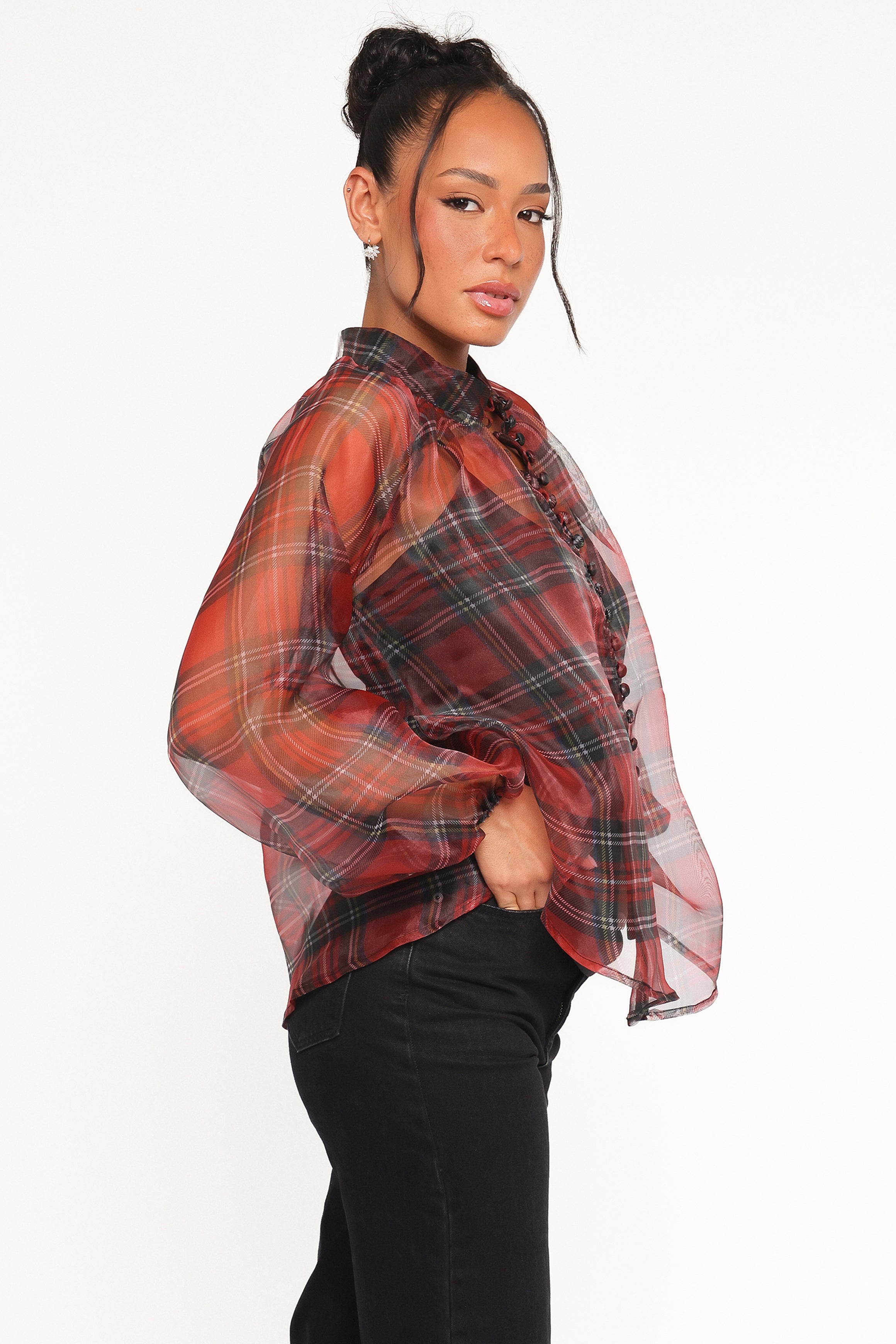 TOPS Marni Organza Top - Red Plaid