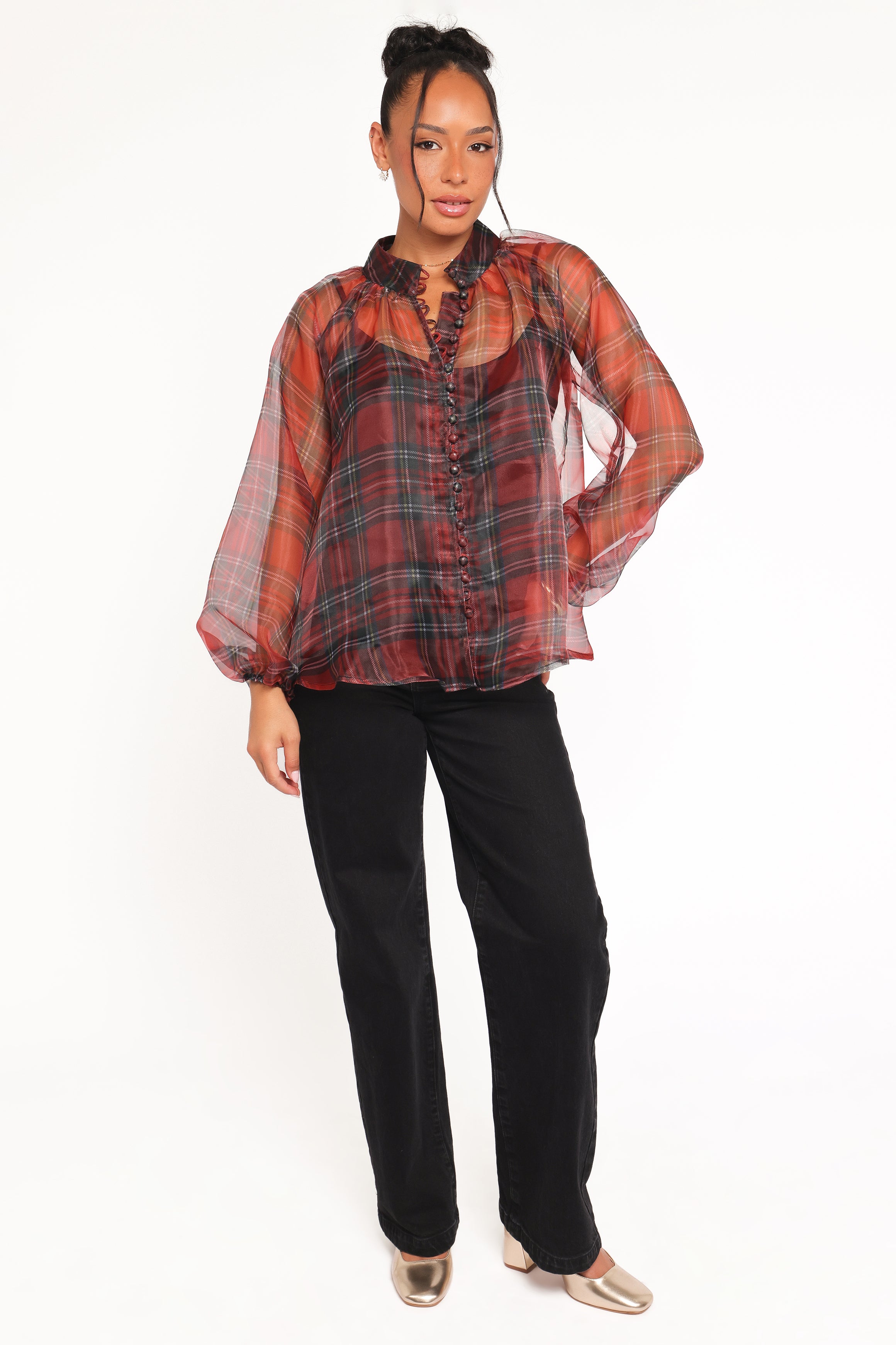 TOPS Marni Organza Top - Red Plaid
