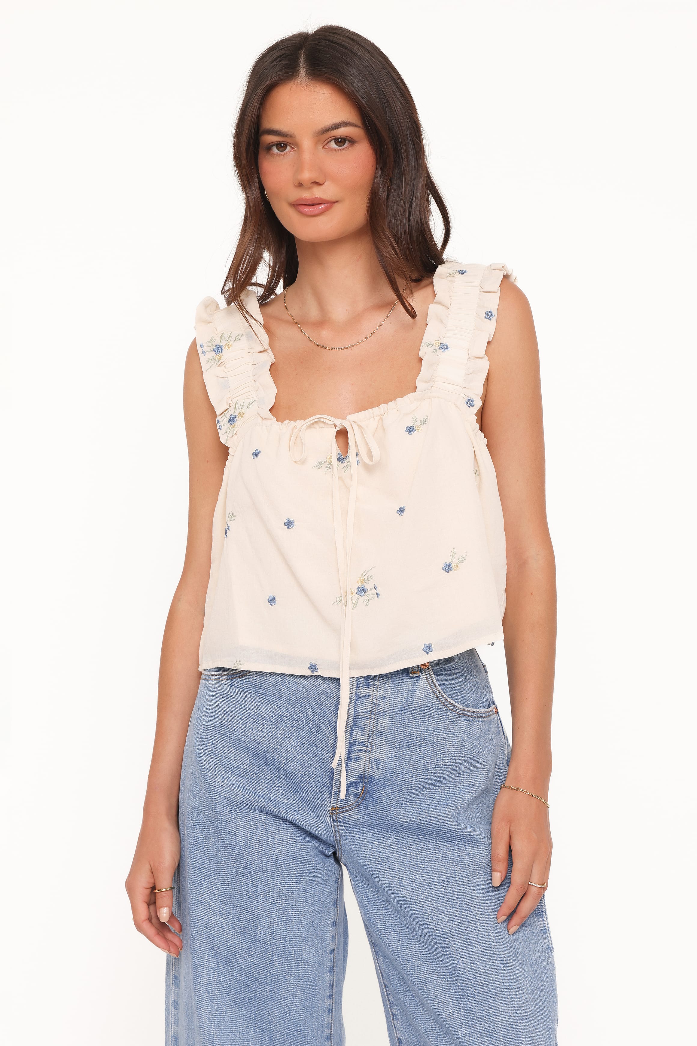 TOPS Marnie Top - Ivory Blue Floral