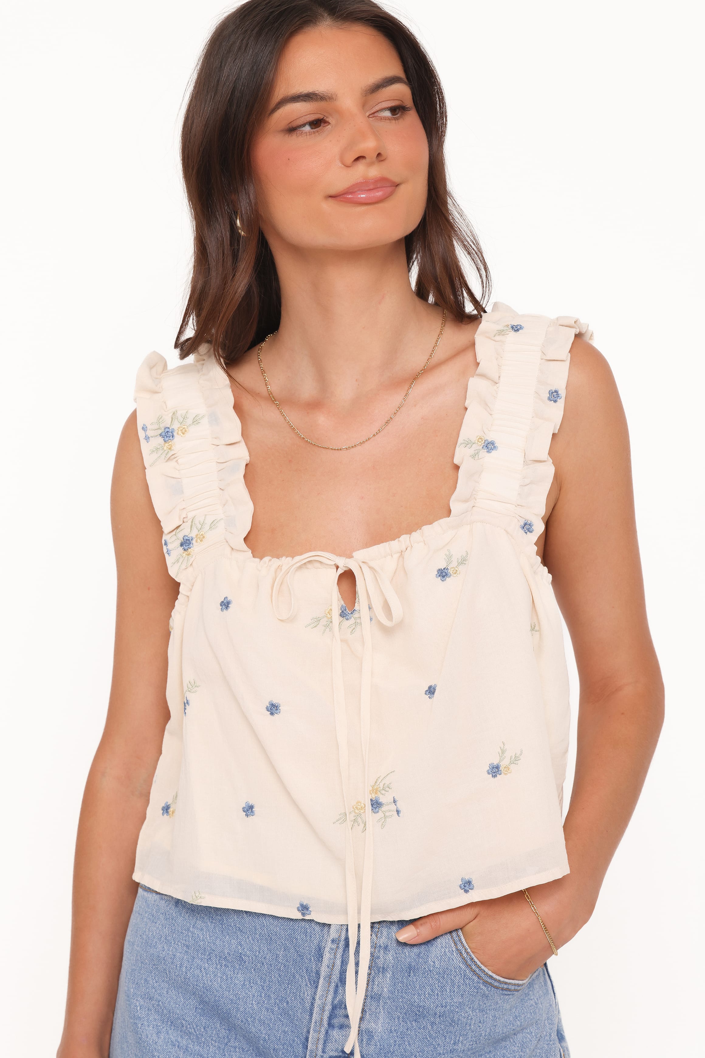 TOPS Marnie Top - Ivory Blue Floral
