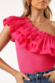 TOPS @Meena One Shoulder Bodysuit - Fuchsia