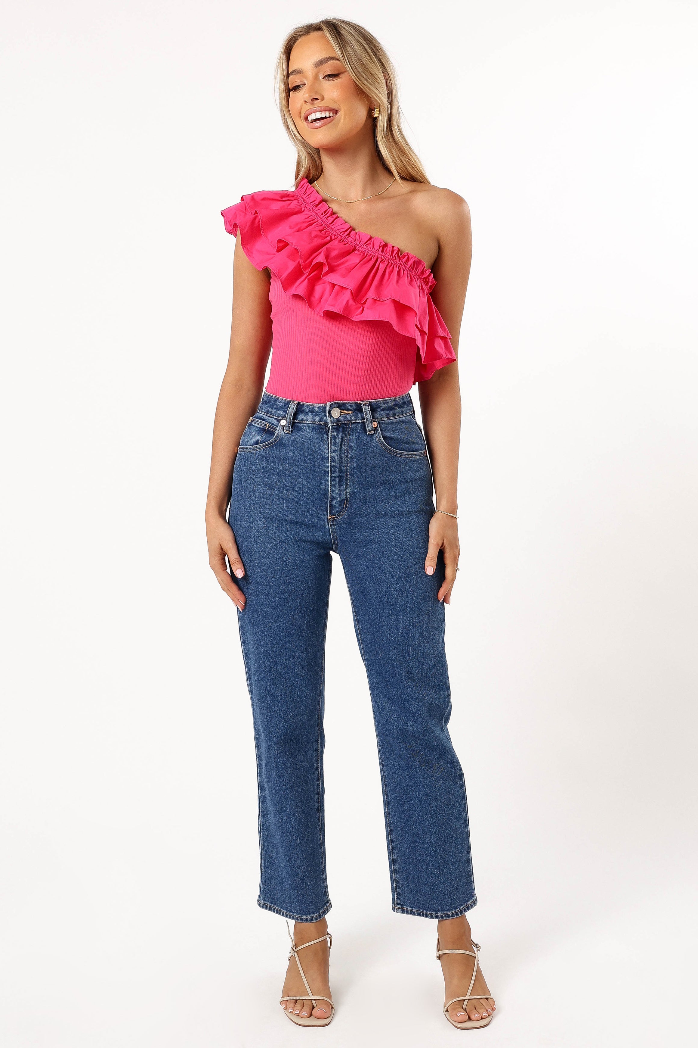 TOPS @Meena One Shoulder Bodysuit - Fuchsia