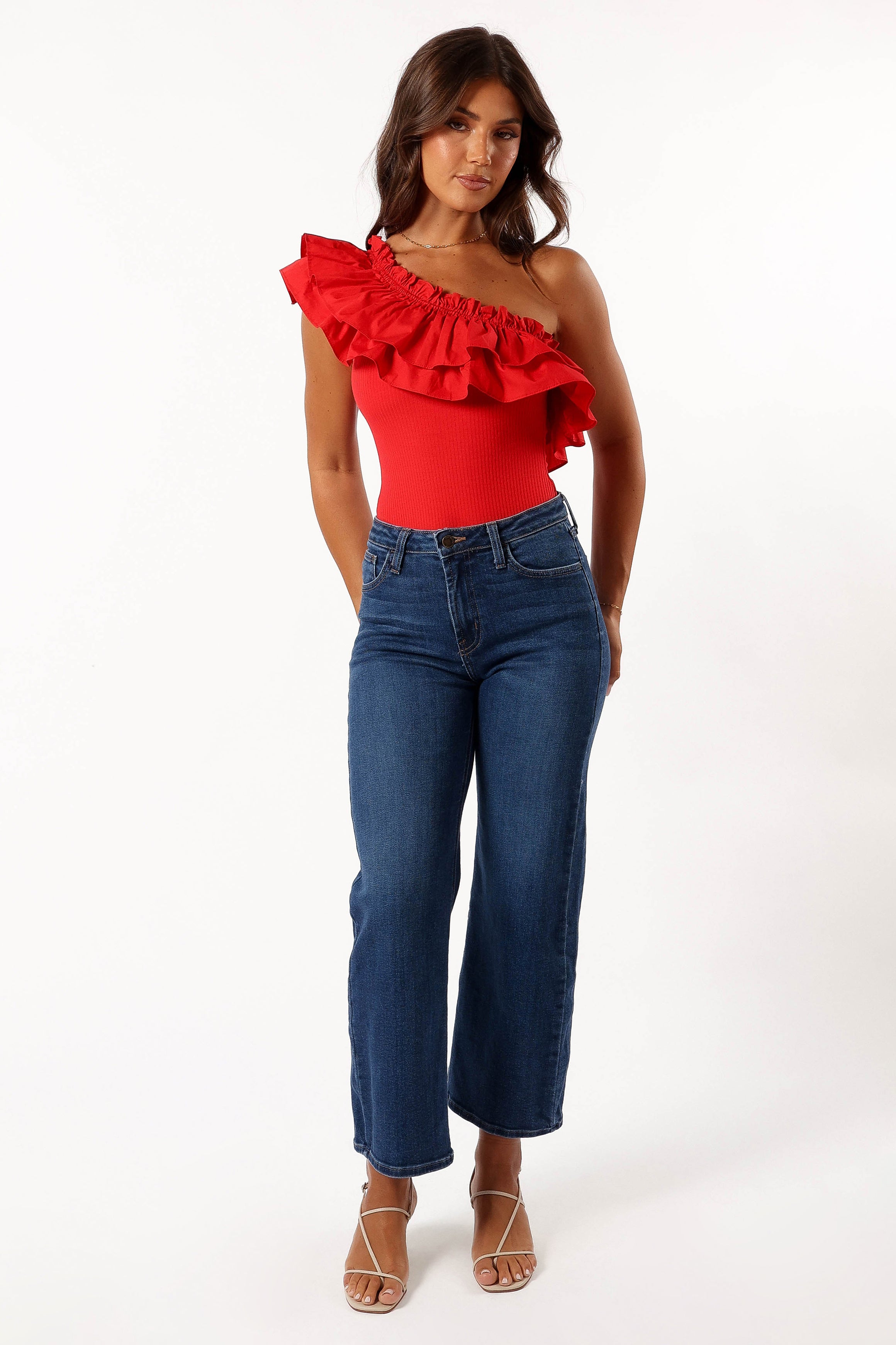 TOPS @Meena One Shoulder Bodysuit - Red