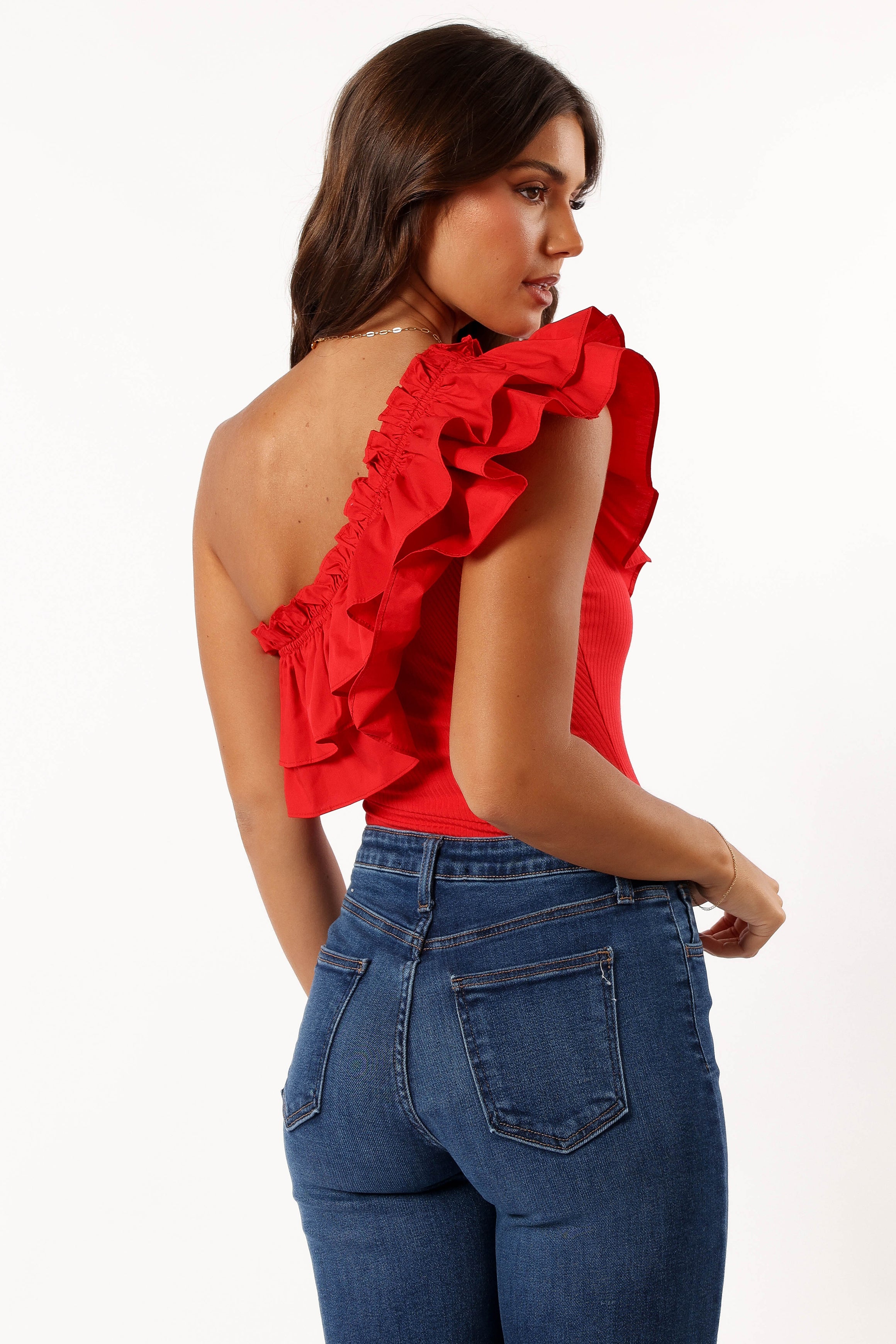 TOPS @Meena One Shoulder Bodysuit - Red