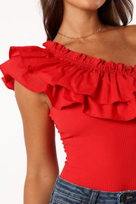 TOPS @Meena One Shoulder Bodysuit - Red