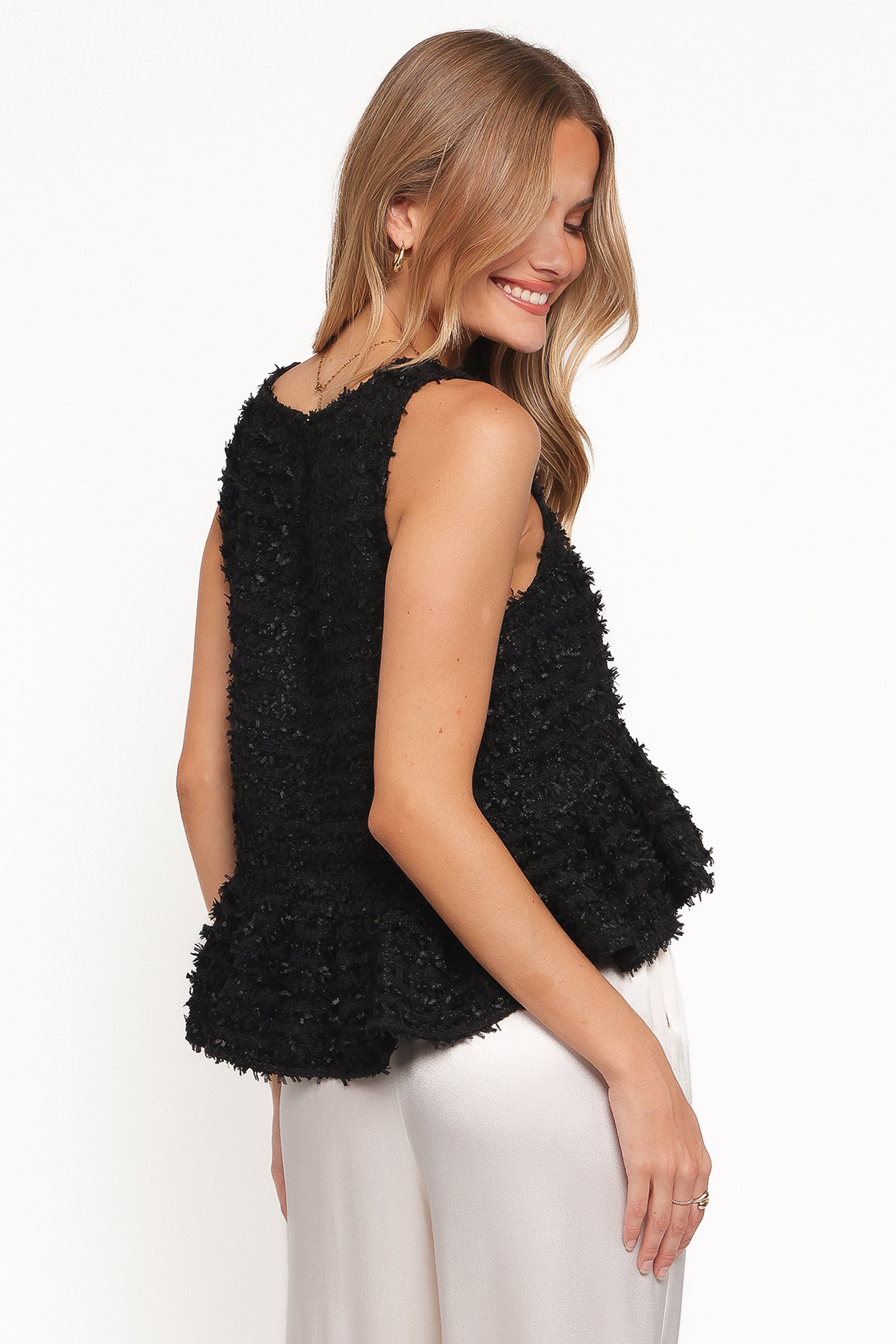 TOPS Meira Peplum Drop Hem Tank Top - Black