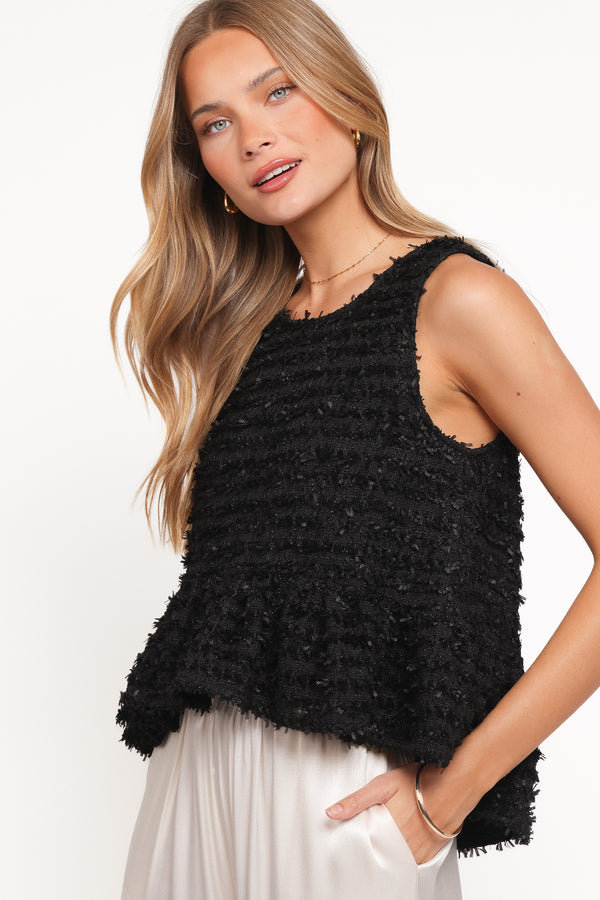 TOPS Meira Peplum Drop Hem Tank Top - Black