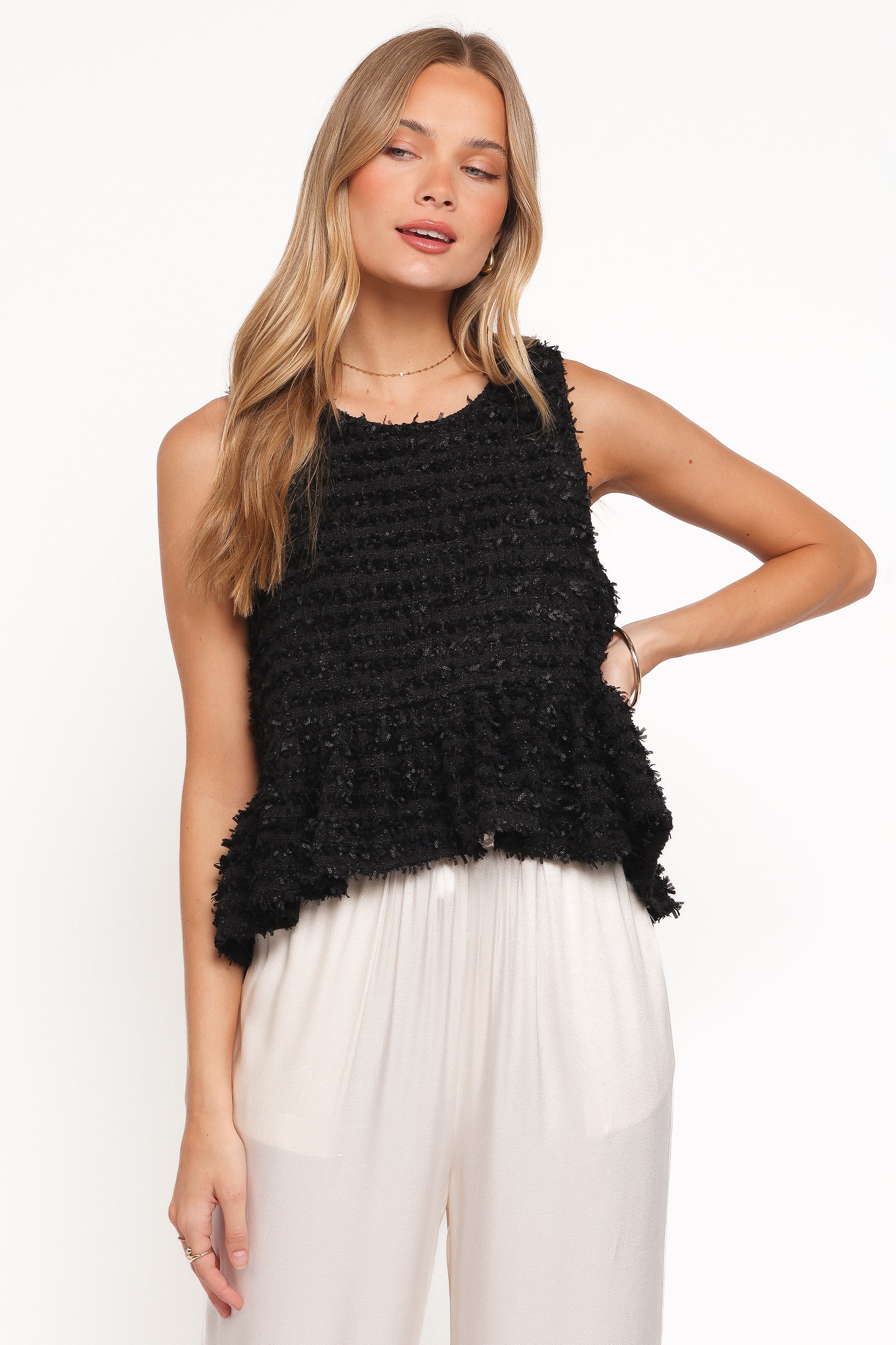 TOPS Meira Peplum Drop Hem Tank Top - Black