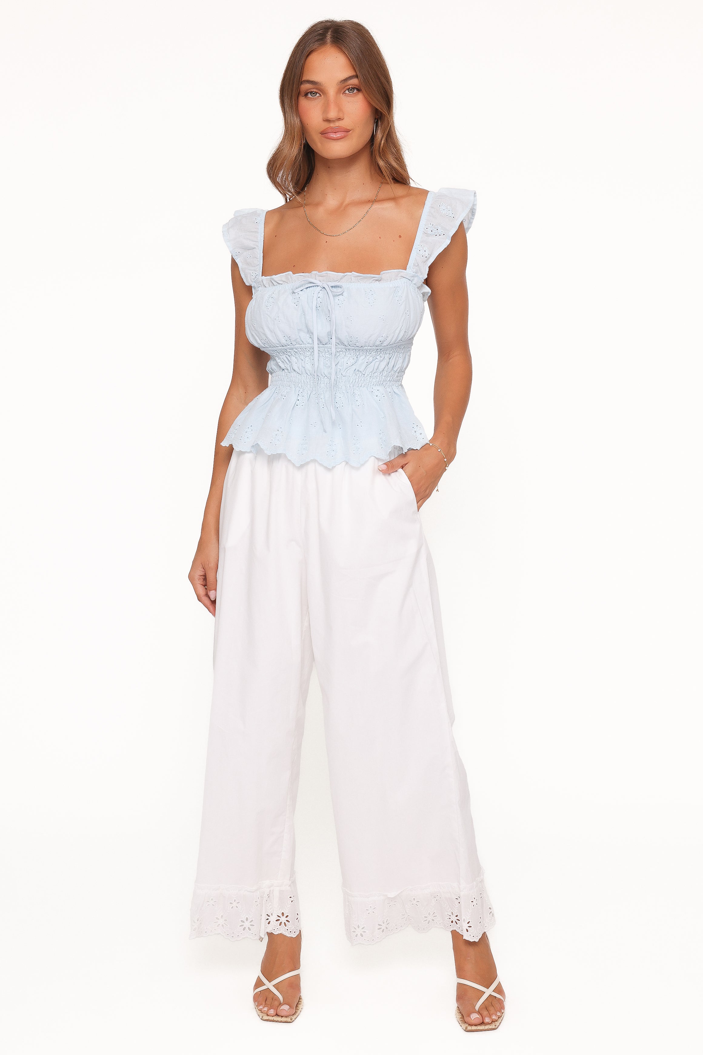 TOPS Melissa Peplum Top - Pale Blue