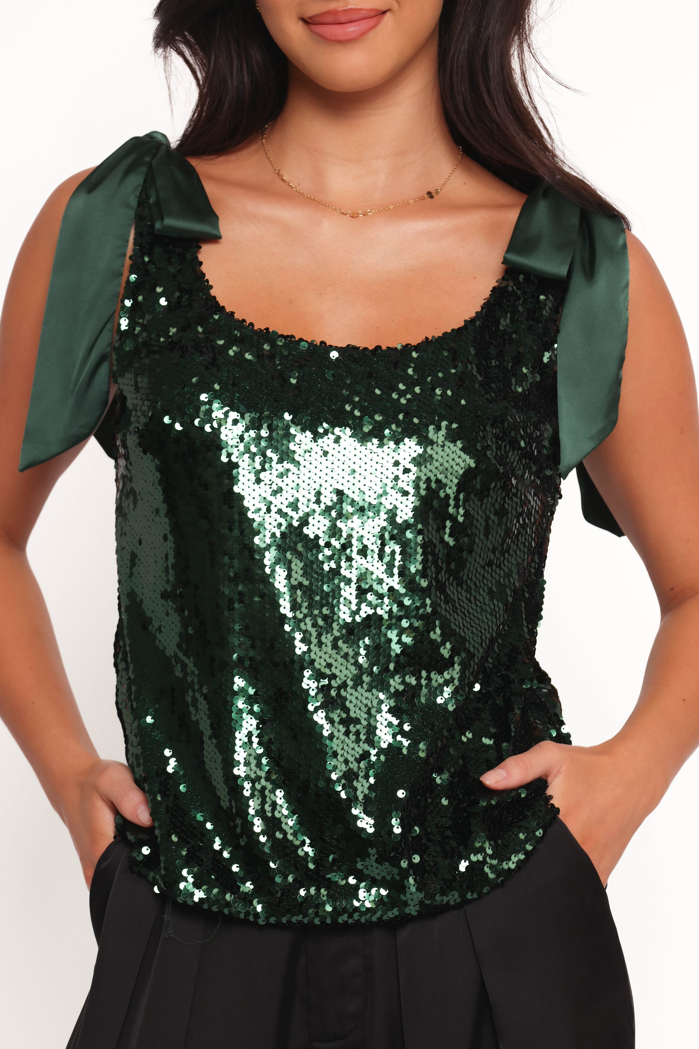 TOPS Miah Sequin Top - Emerald