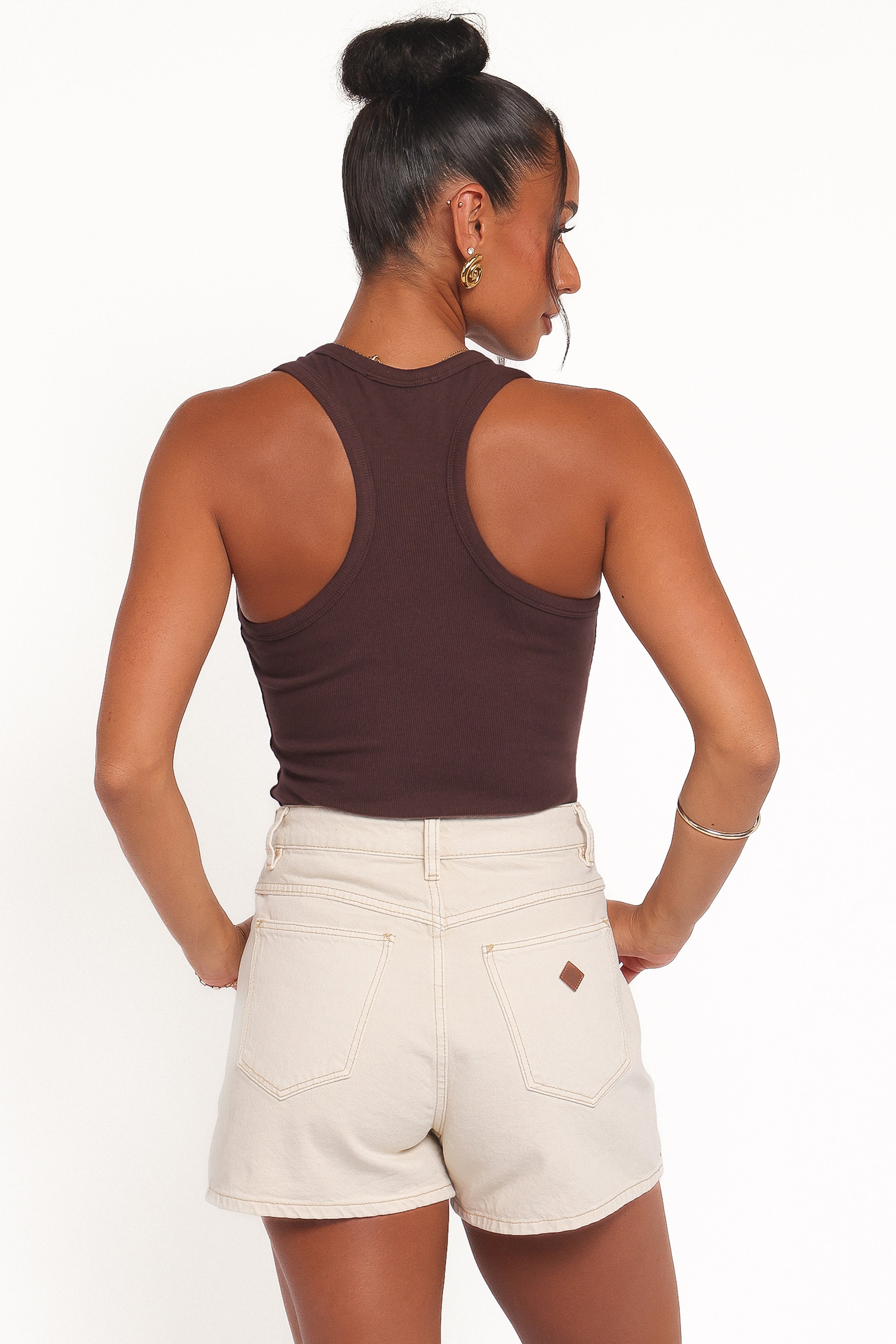 TOPS Miles Racerback Rib Knit Tank Top - Espresso