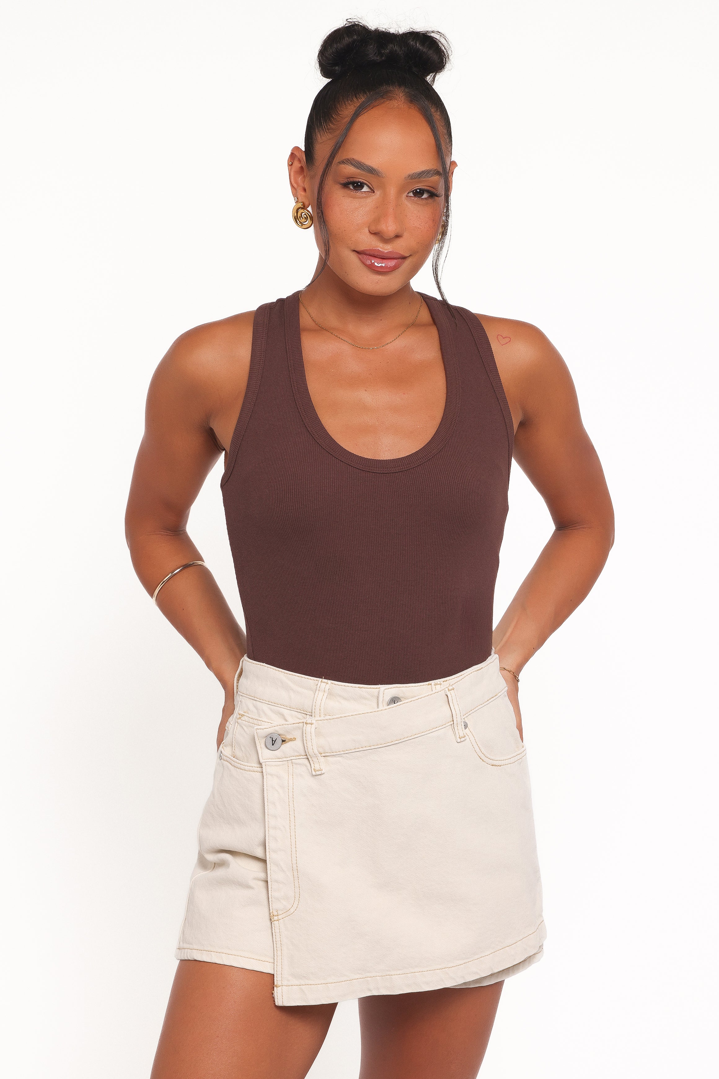 TOPS Miles Racerback Rib Knit Tank Top - Espresso