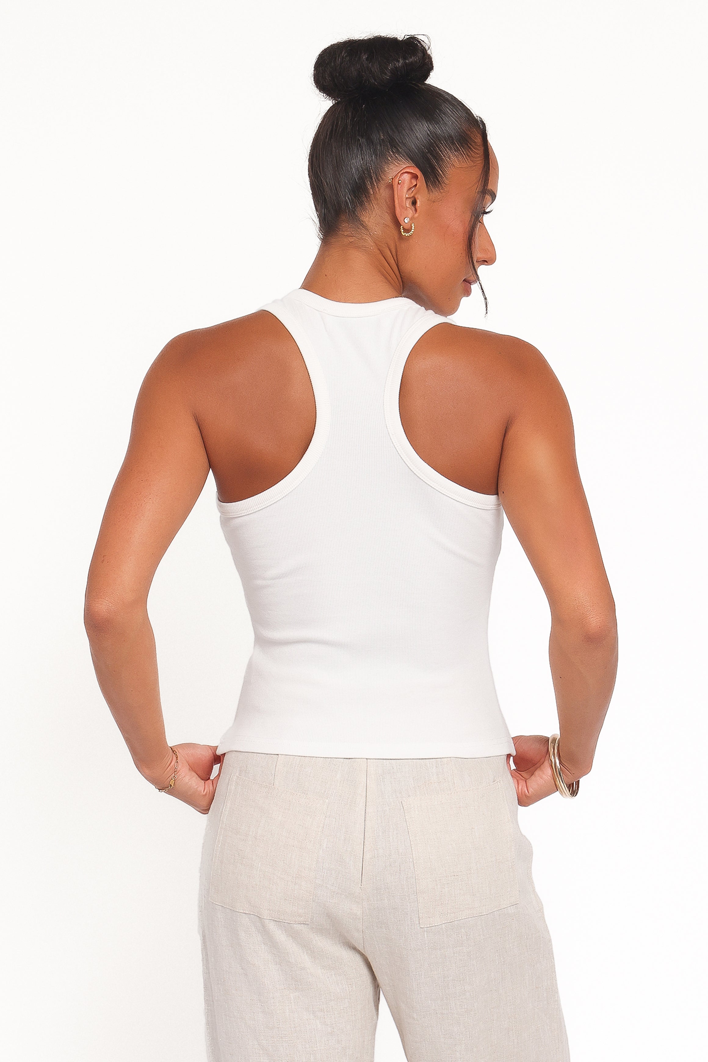 TOPS Miles Racerback Rib Knit Tank Top - White