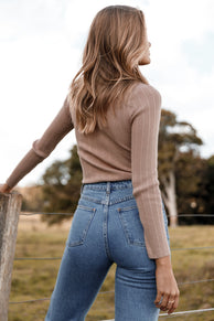 TOPS Miley V Neck Collared Knit Top - Beige