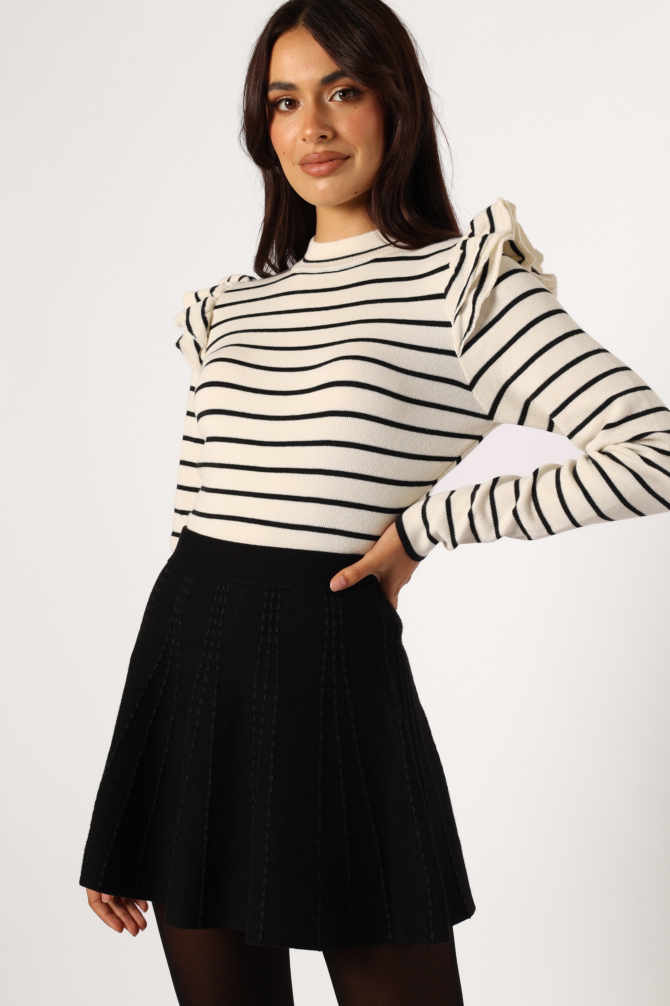 TOPS @Mockie Long Sleeve Body Suit - Black White