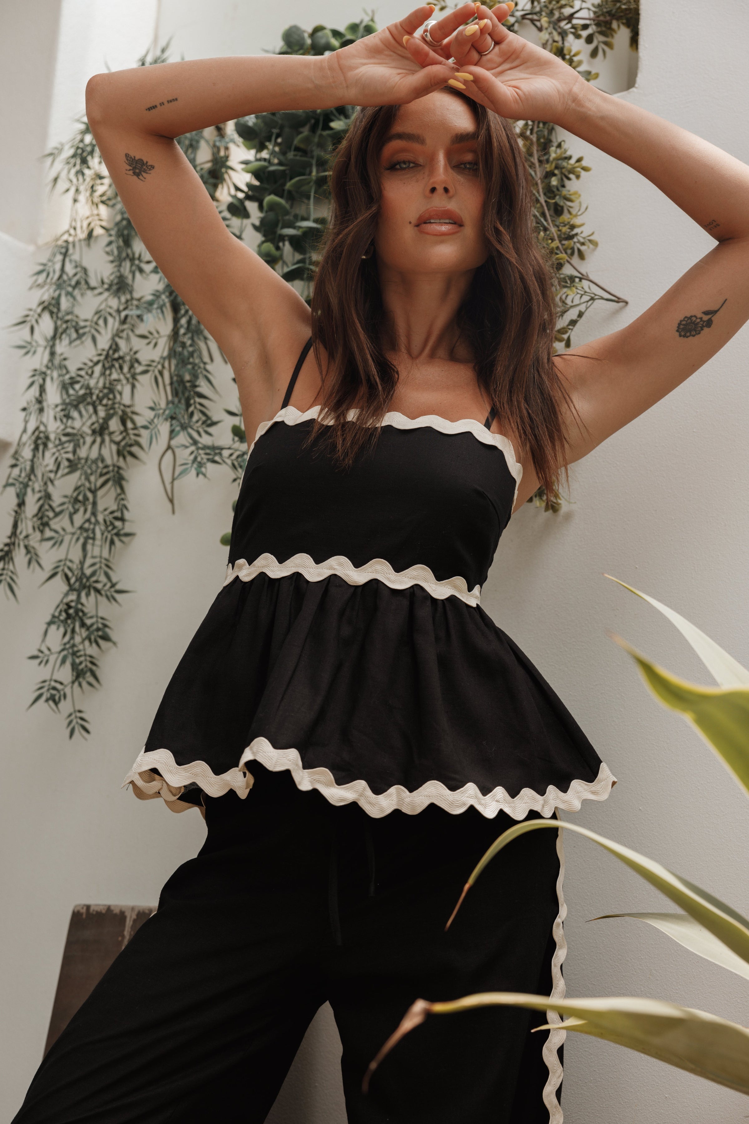 TOPS Mollymook Top - Black Cream