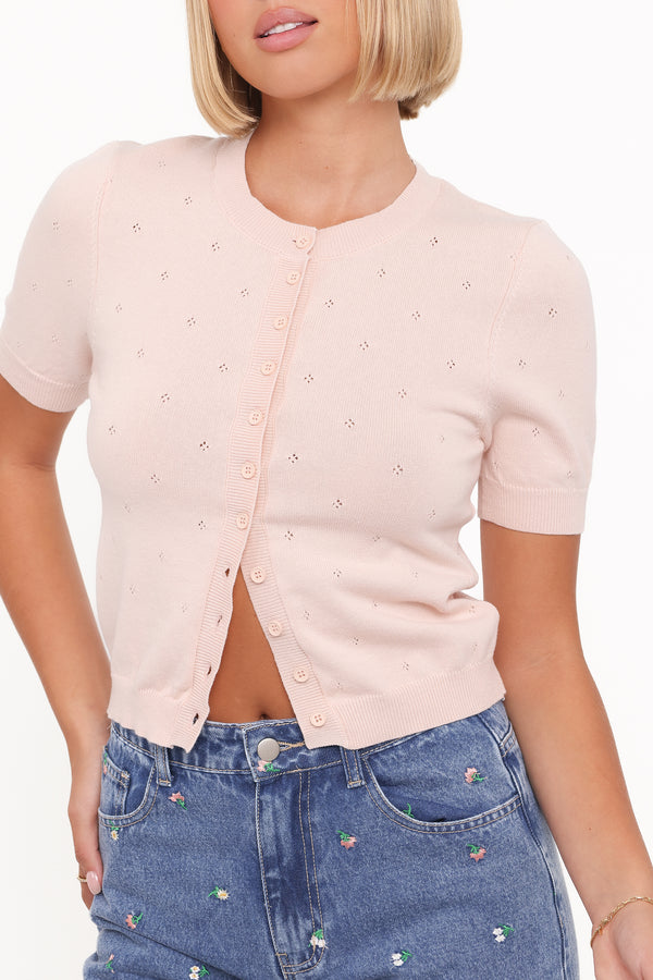 TOPS Monae Pointelle Button Up Top - Pink