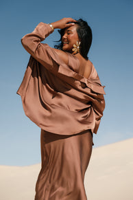 TOPS Narissa Satin Shirt - Banksia Brown