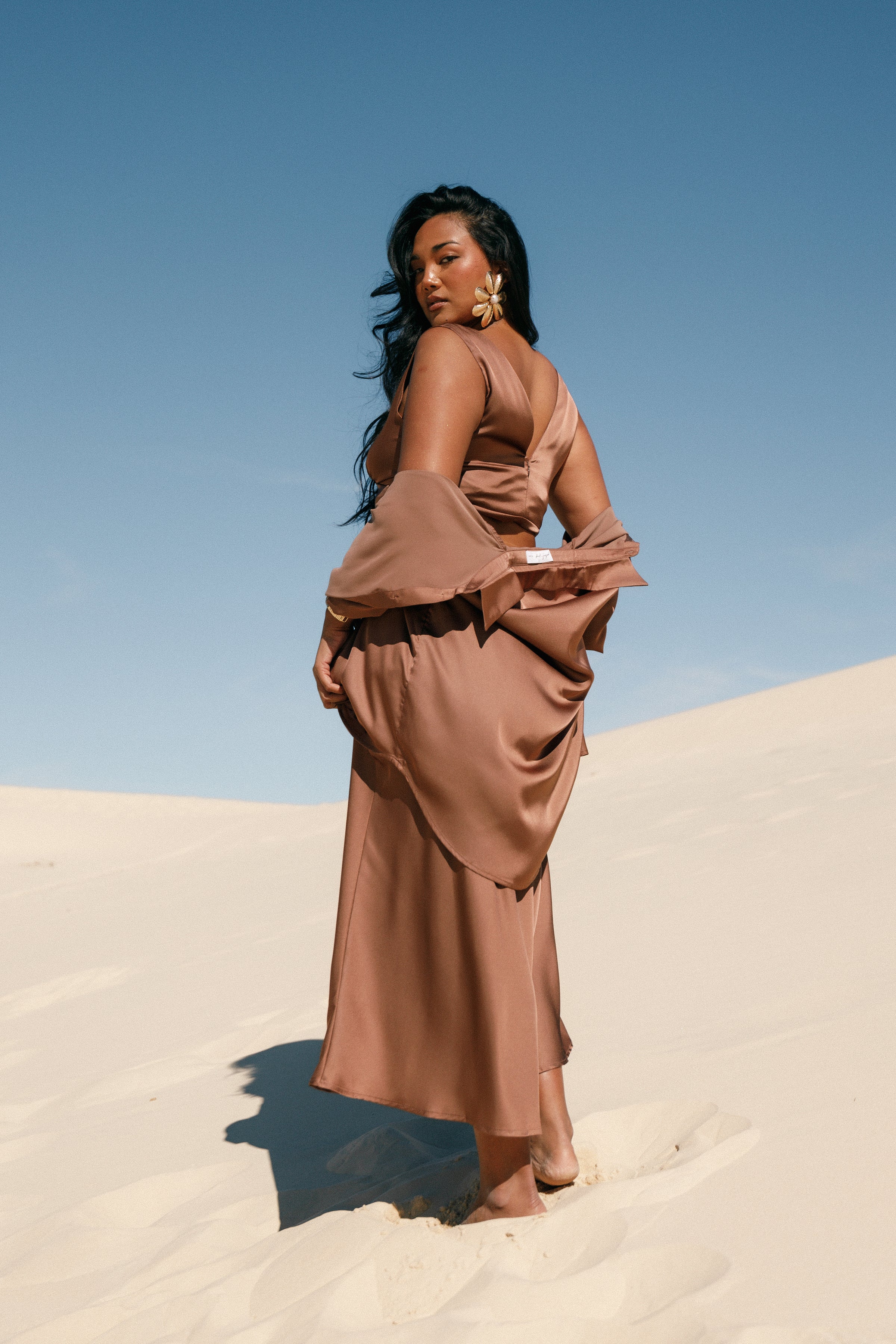 TOPS Narissa Satin Shirt - Banksia Brown