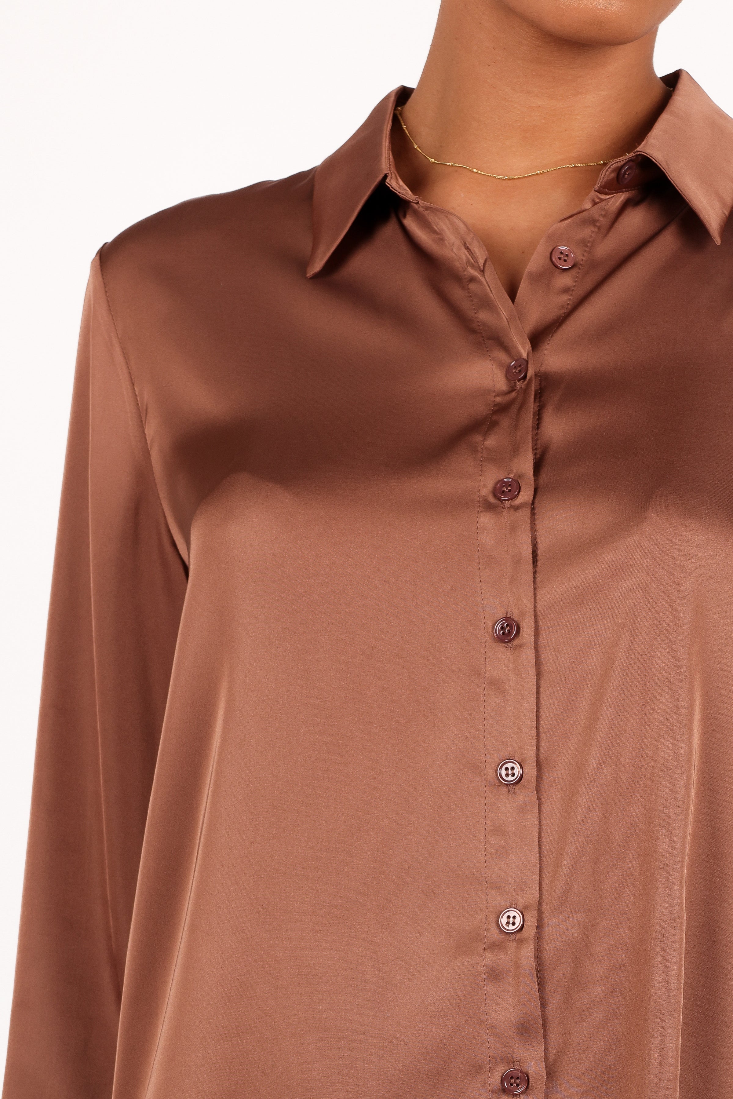 TOPS Narissa Satin Shirt - Banksia Brown