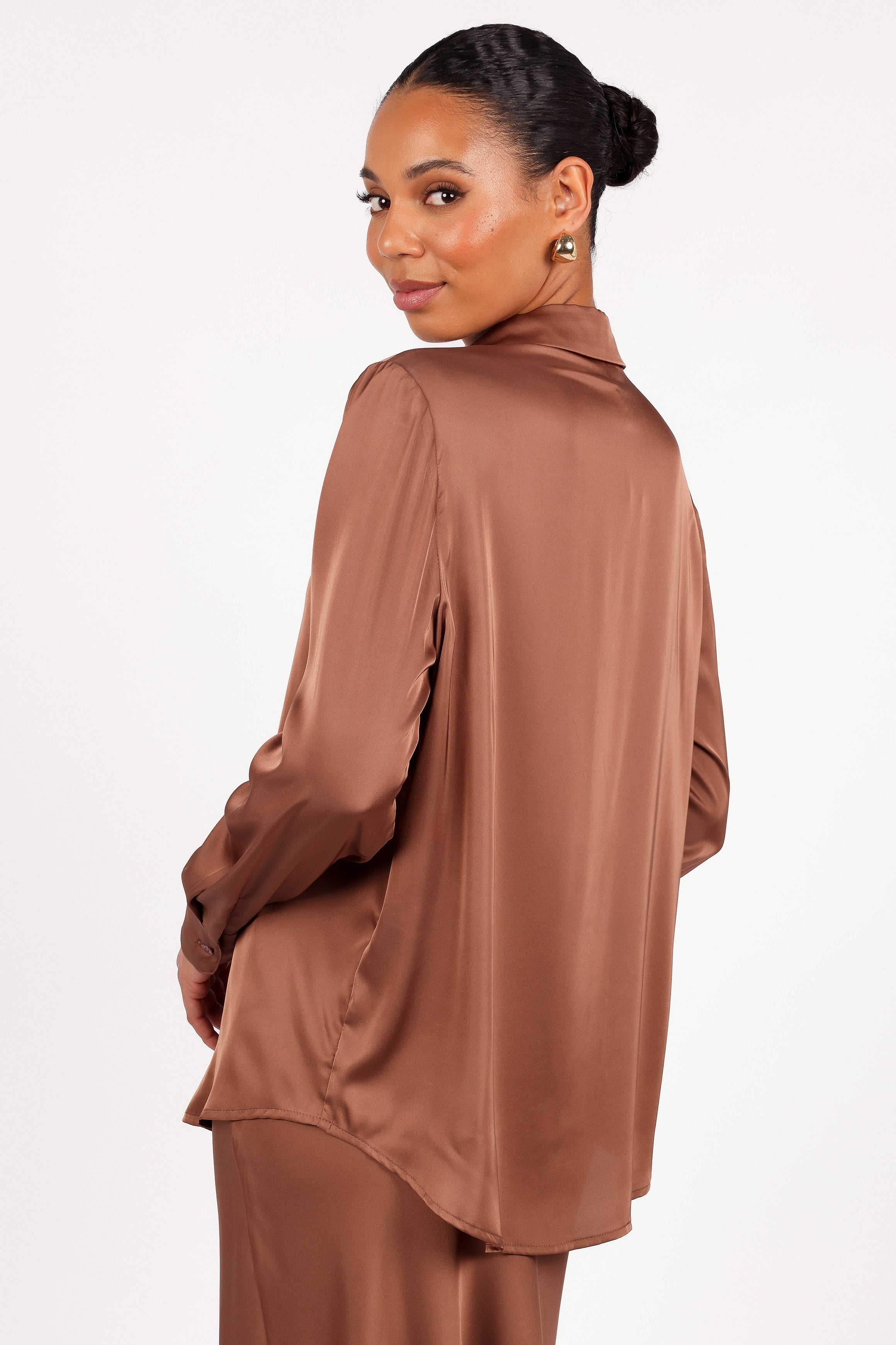 TOPS Narissa Satin Shirt - Banksia Brown
