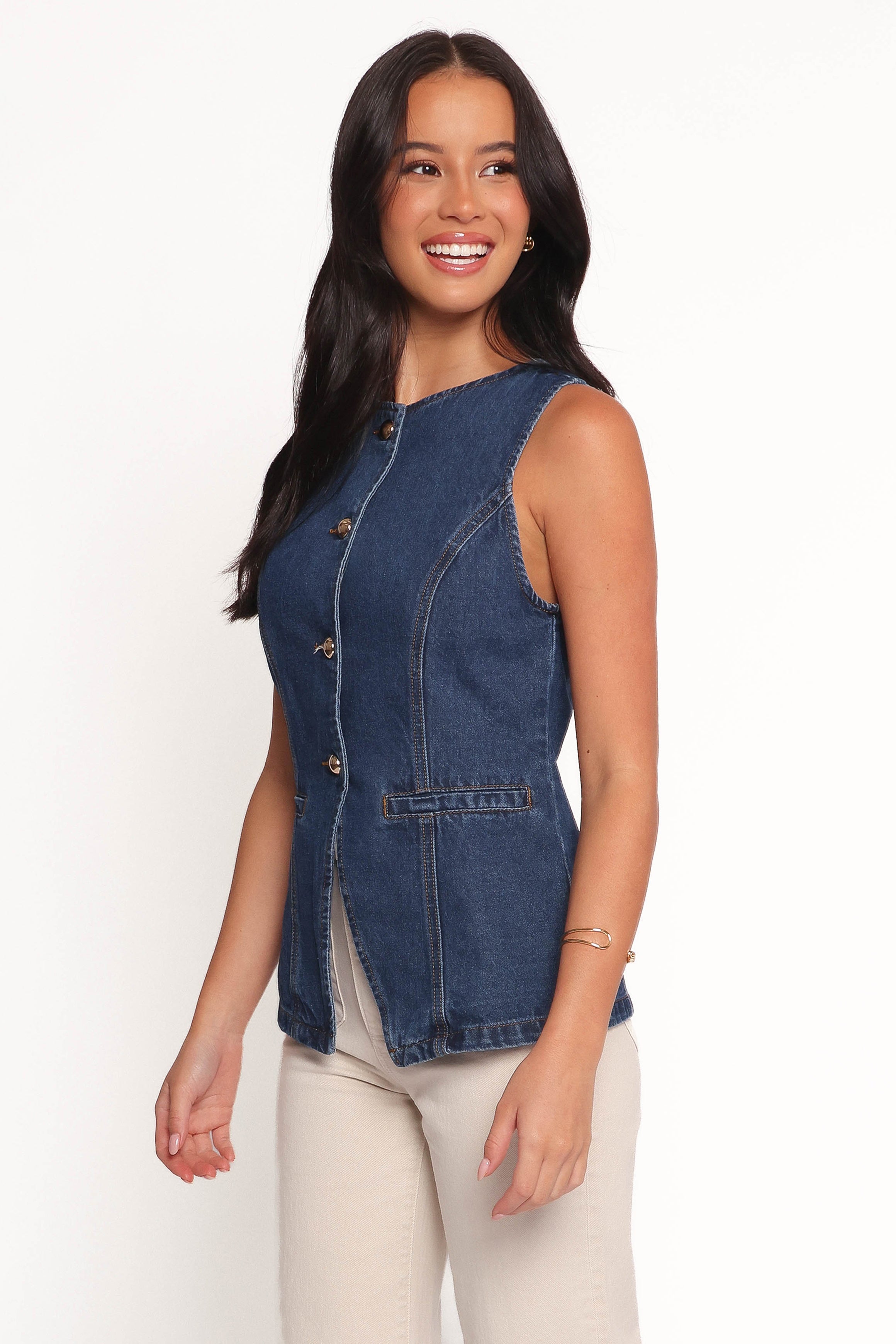 TOPS Nessa Denim Vest - Blue