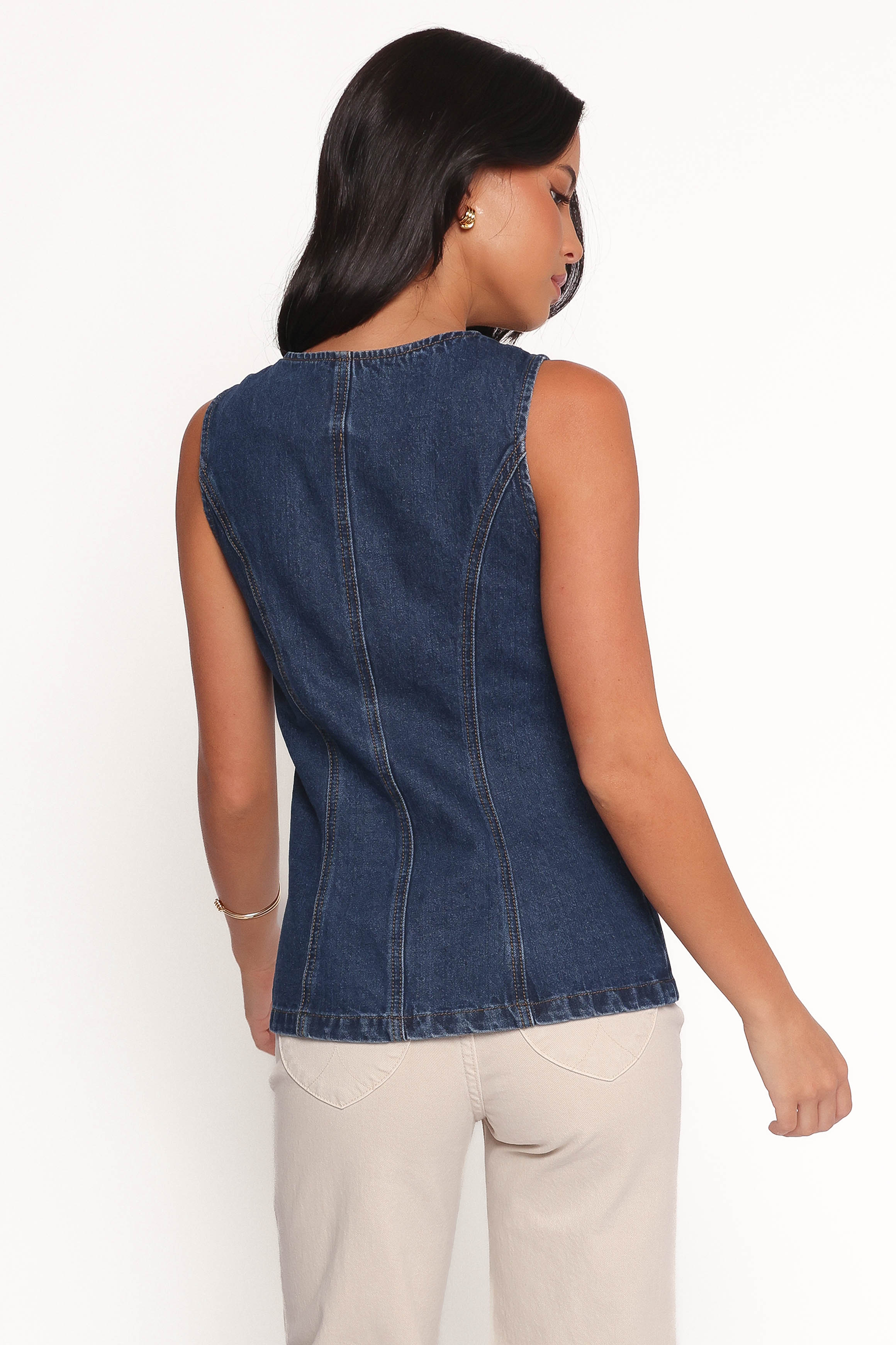 TOPS Nessa Denim Vest - Blue