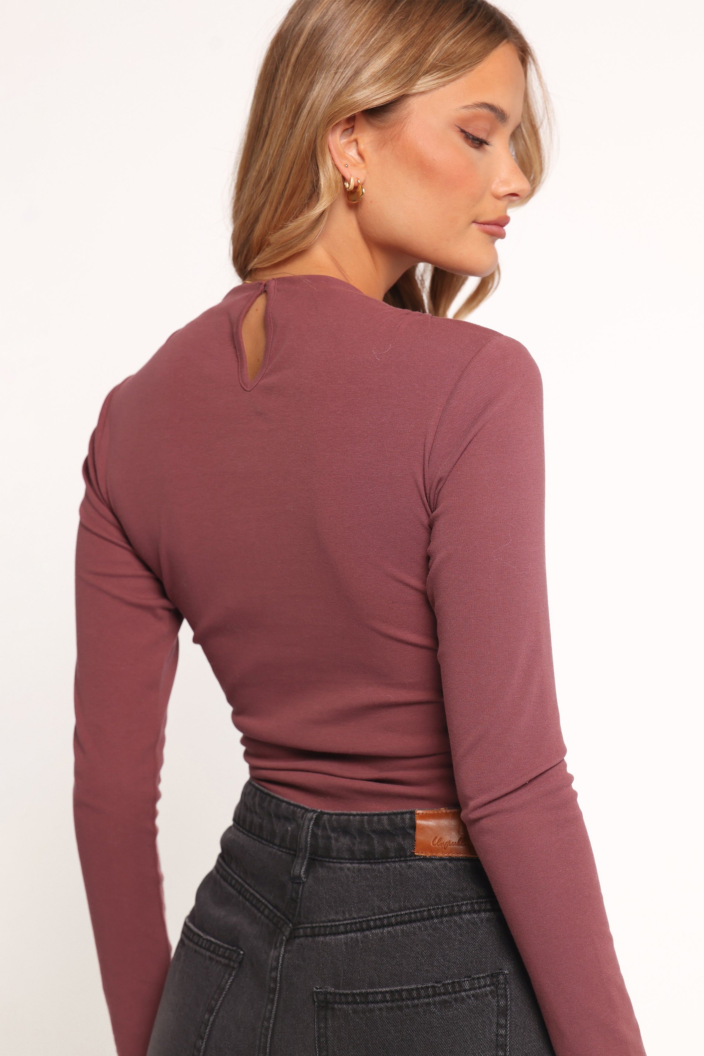 TOPS Nissa Long Sleeve Top - Chocolate Cherry