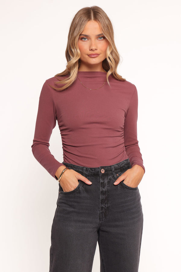 TOPS Nissa Long Sleeve Top - Chocolate Cherry