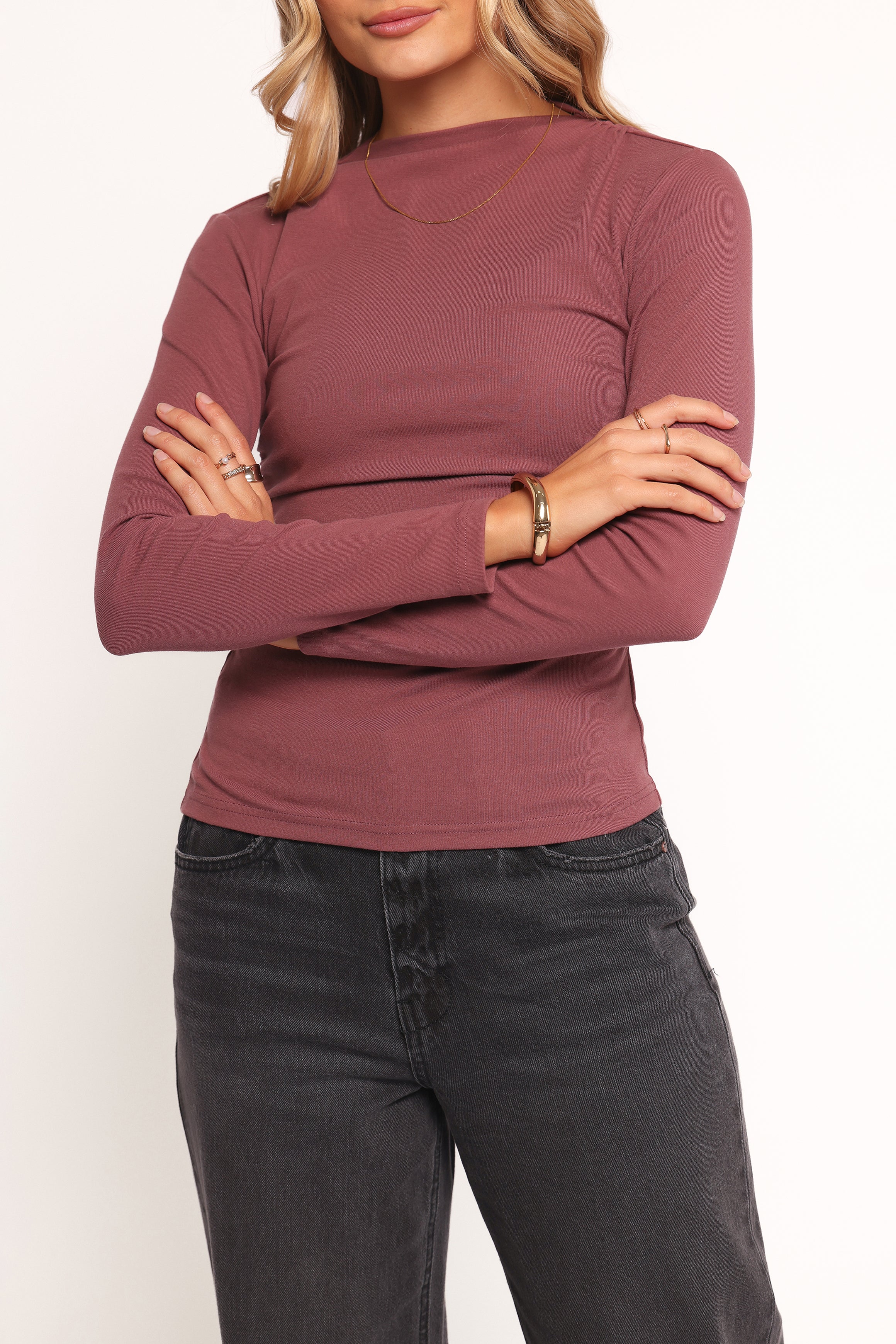 TOPS Nissa Long Sleeve Top - Chocolate Cherry