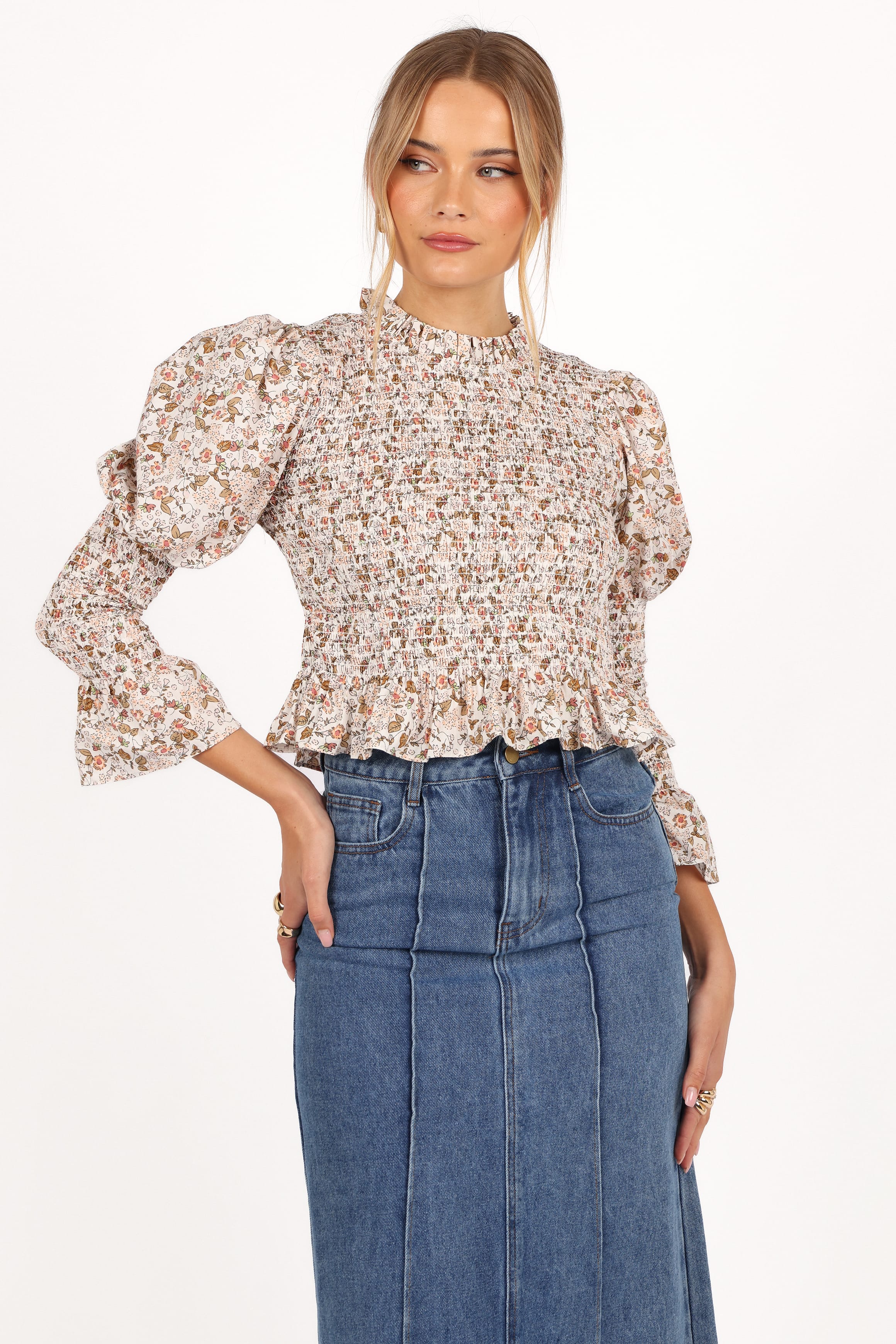 TOPS Novah Long Sleeve Top - White Floral