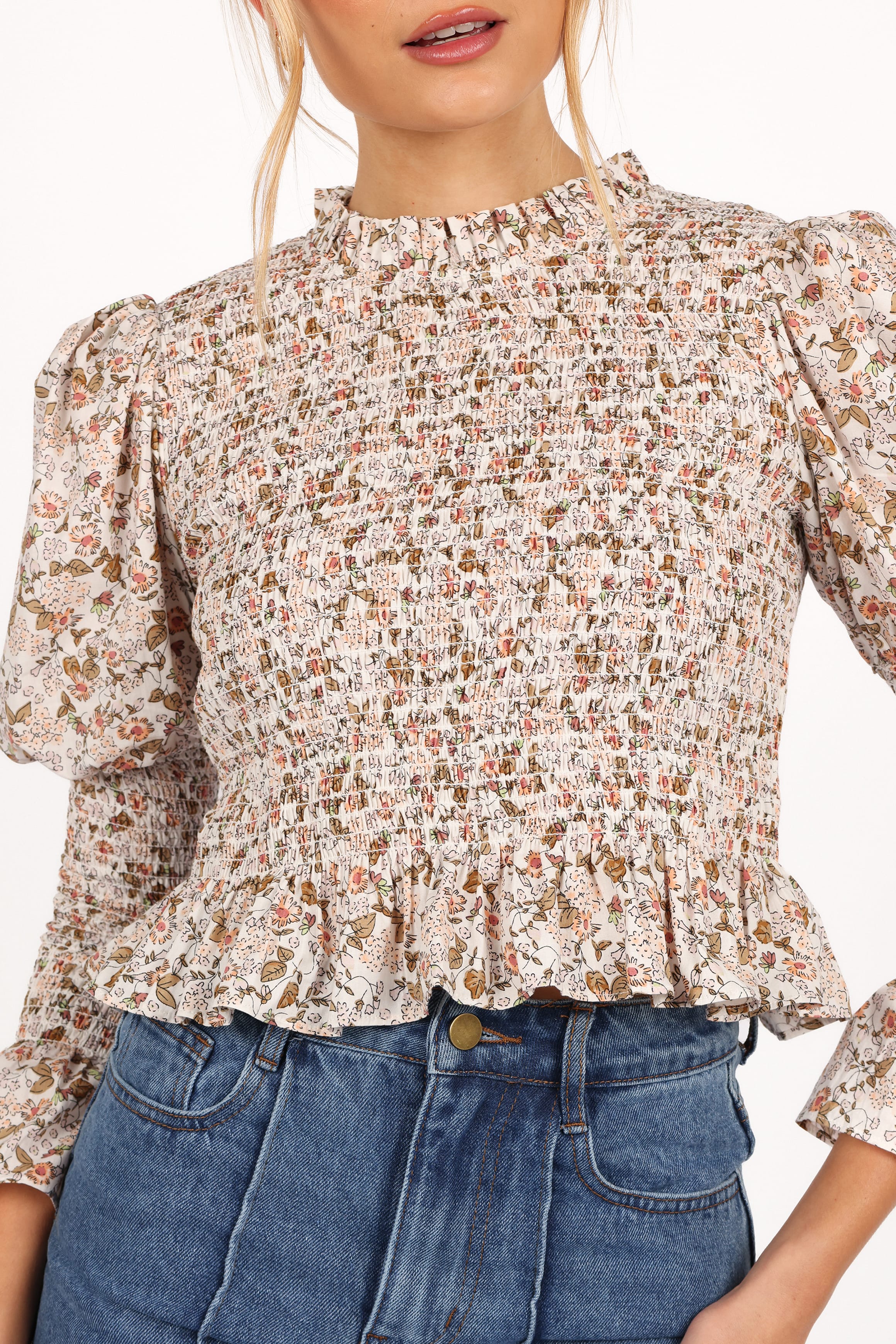 TOPS Novah Long Sleeve Top - White Floral
