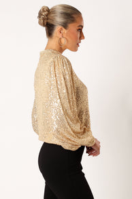 TOPS @Oscar Sequin Top - Gold