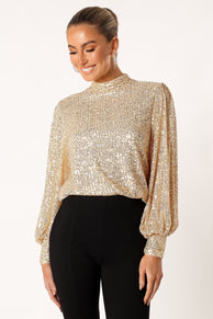 TOPS @Oscar Sequin Top - Gold