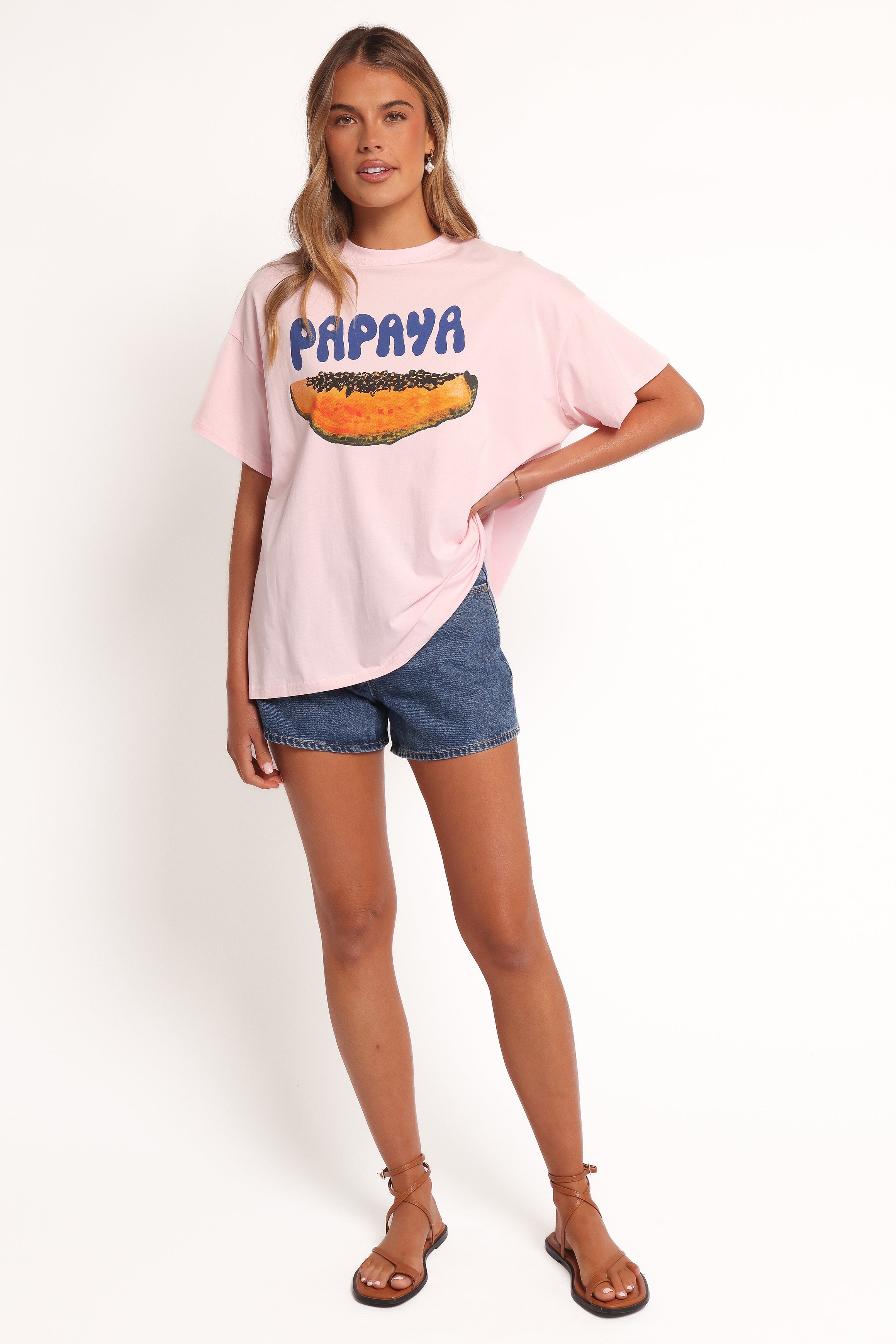 TOPS Papaya Graphic Tee - Pale Pink