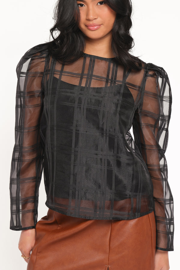TOPS Peony Long Sleeve Sheer Top with Cami - Black