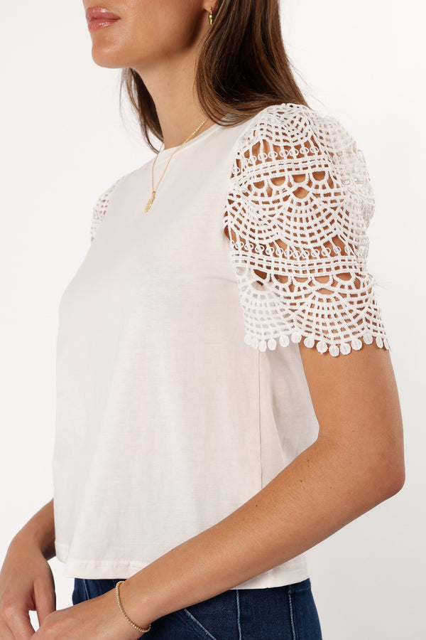 TOPS @Perla Crochet Sleeve Top - White