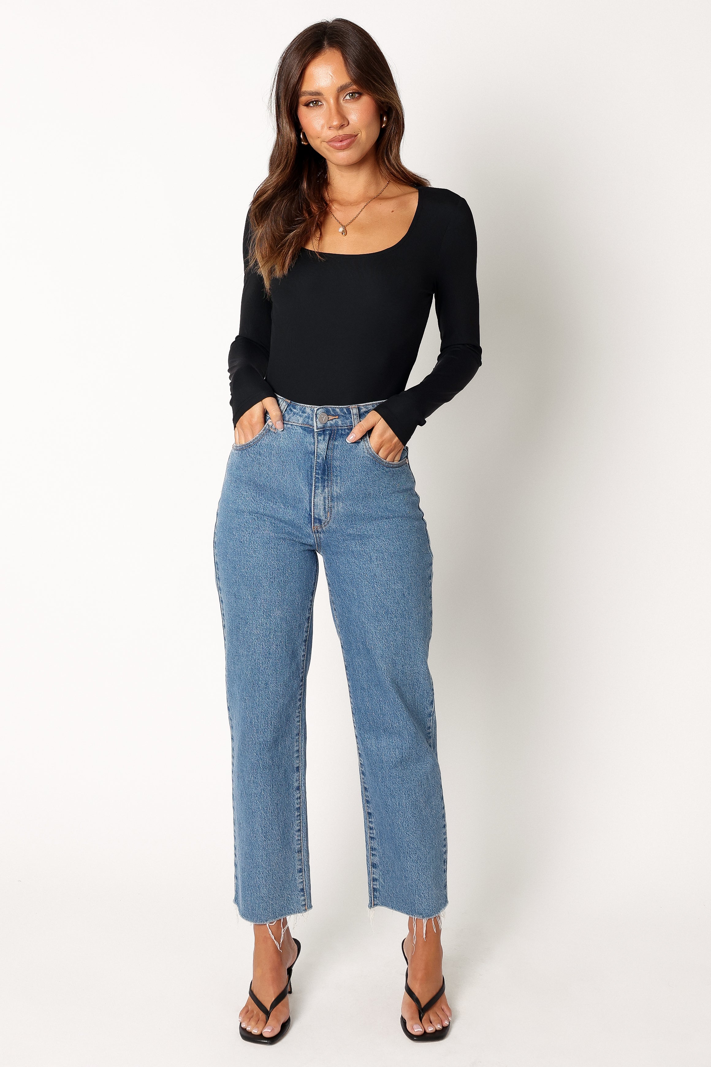 TOPS @Pia Long Sleeve Body Suit - Black