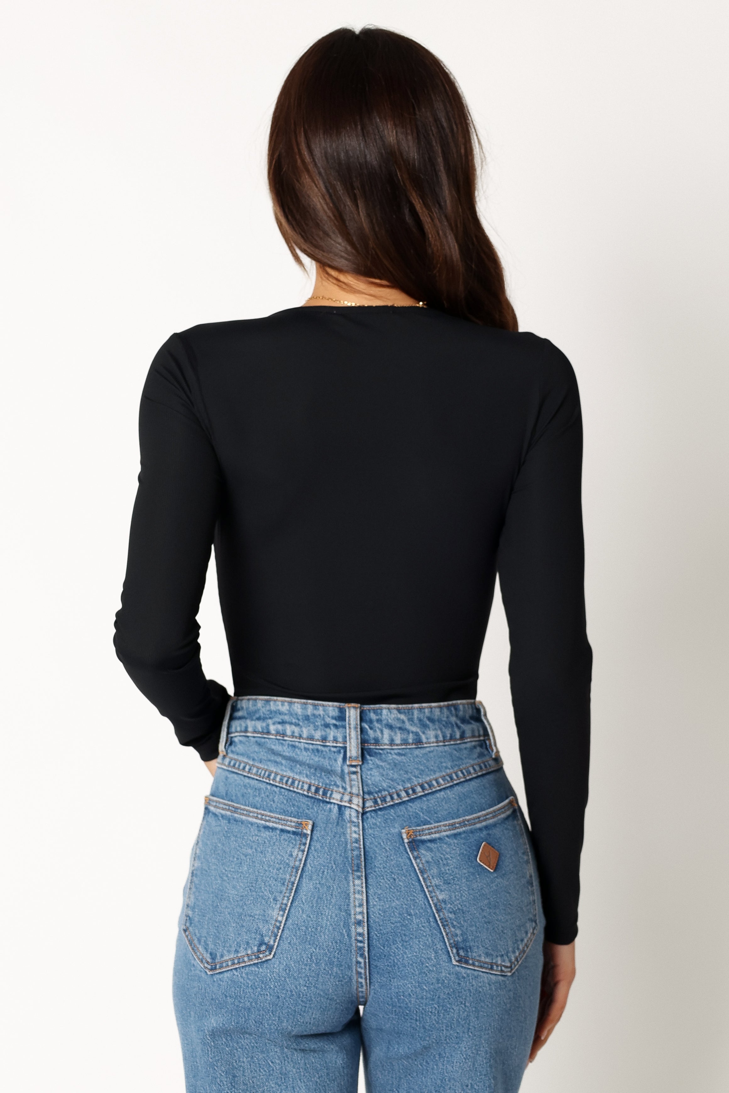 TOPS @Pia Long Sleeve Body Suit - Black